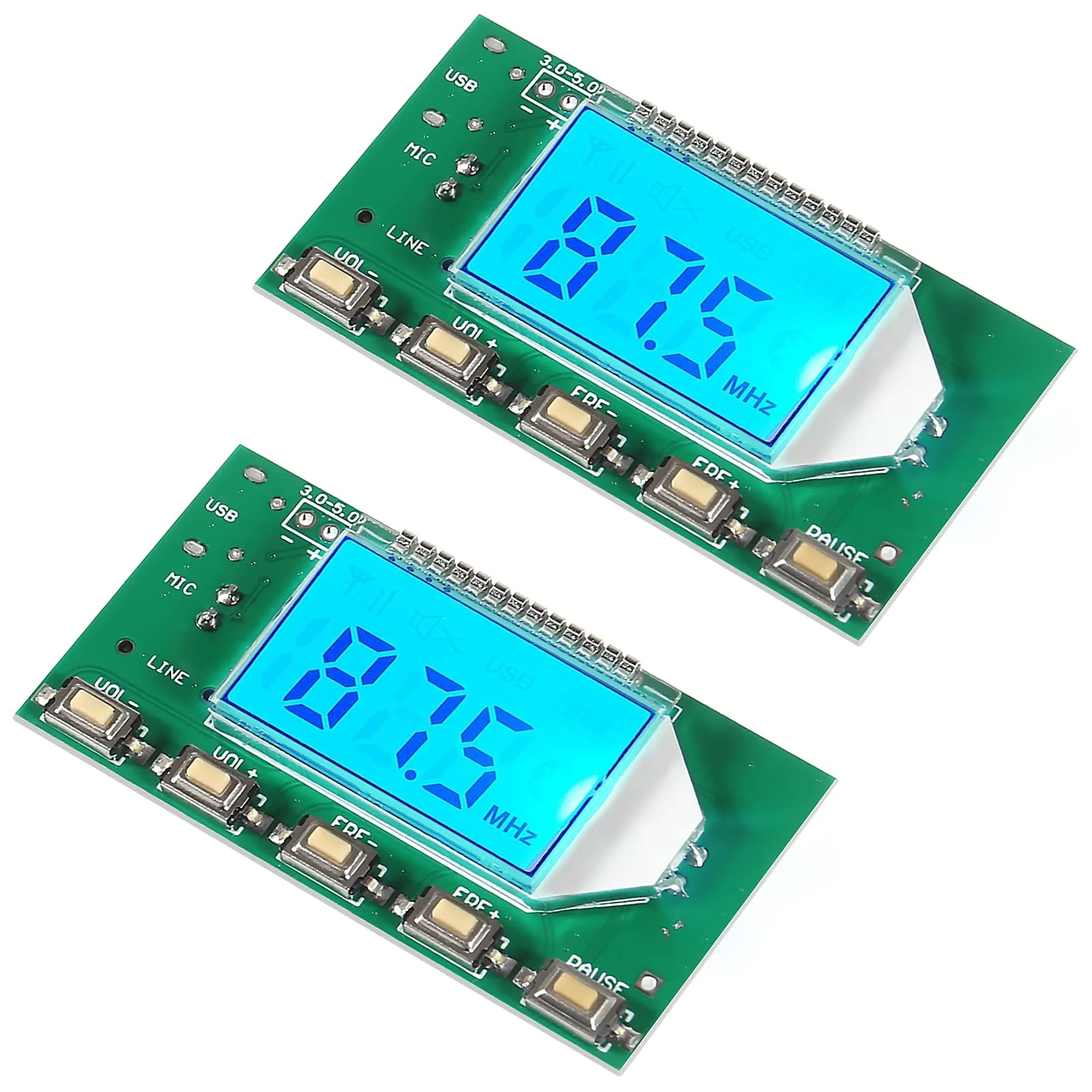 2pcs DC 3V-5V FM Transmitter Module Stereo FM Transmitter DSP PLL 87-108MHz Stereo Digital Wireless Microphone Board Multi-Function Frequency Modulation with LCD Display Line/USB/Mic Input Pushbutton Edition