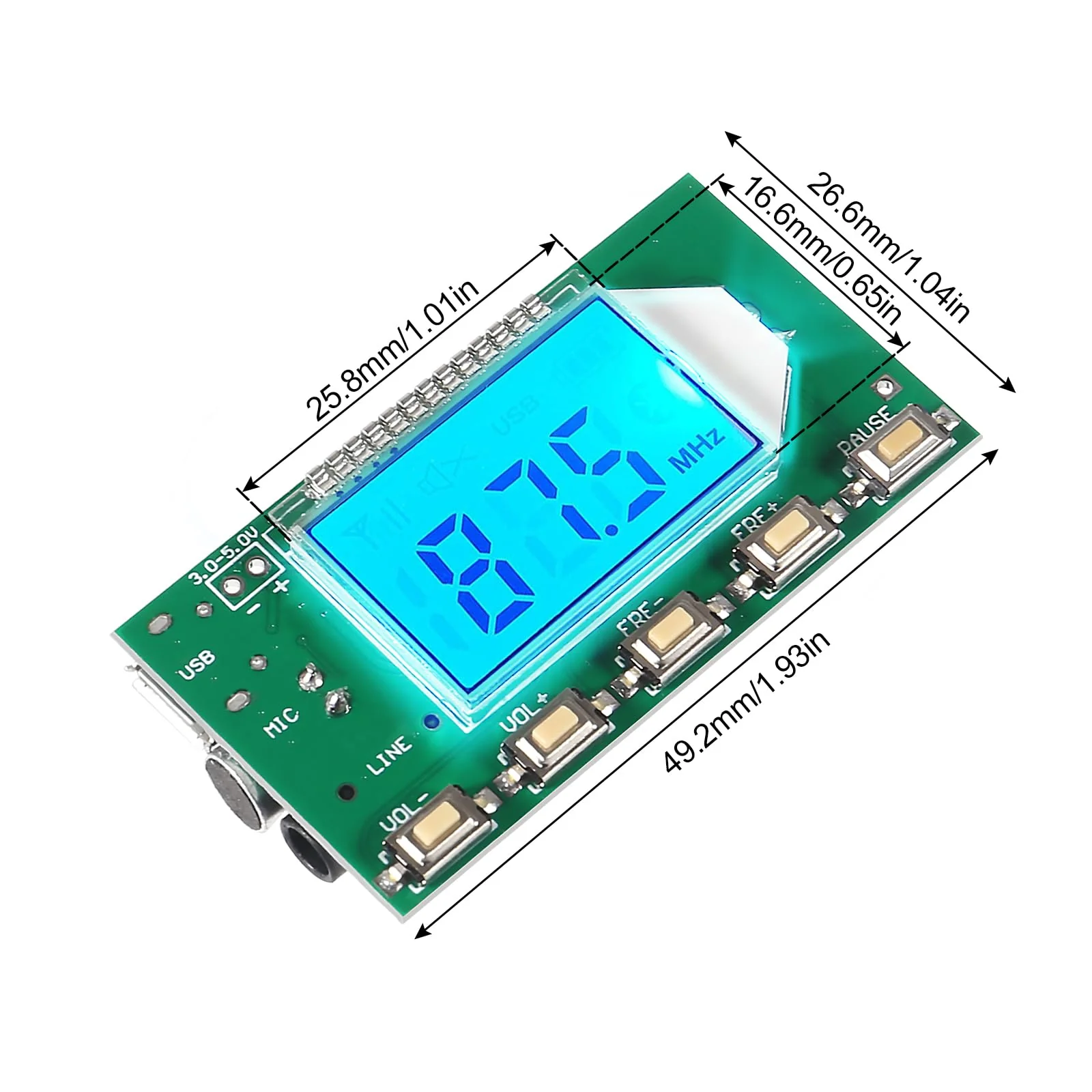 2pcs DC 3V-5V FM Transmitter Module Stereo FM Transmitter DSP PLL 87-108MHz Stereo Digital Wireless Microphone Board Multi-Function Frequency Modulation with LCD Display Line/USB/Mic Input Pushbutton Edition - Image 3
