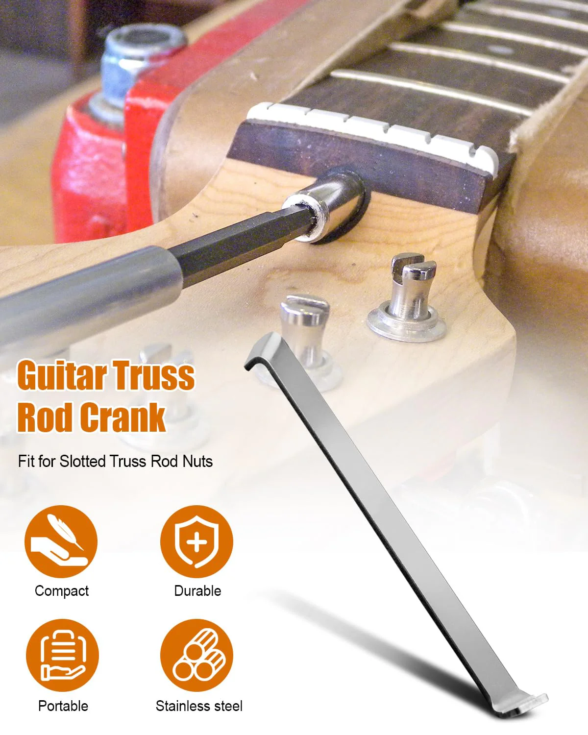 2Pcs Guitar Trusses Rod Crank Fit for Fender Vtele P bass Jaguar HH Johnson strat JP Dragon Tele Jazzmaster, Guitar Neck Adjustment Tool, Stainless Steel Guitar Adjustment Wrench 2 Pcs - Image 4