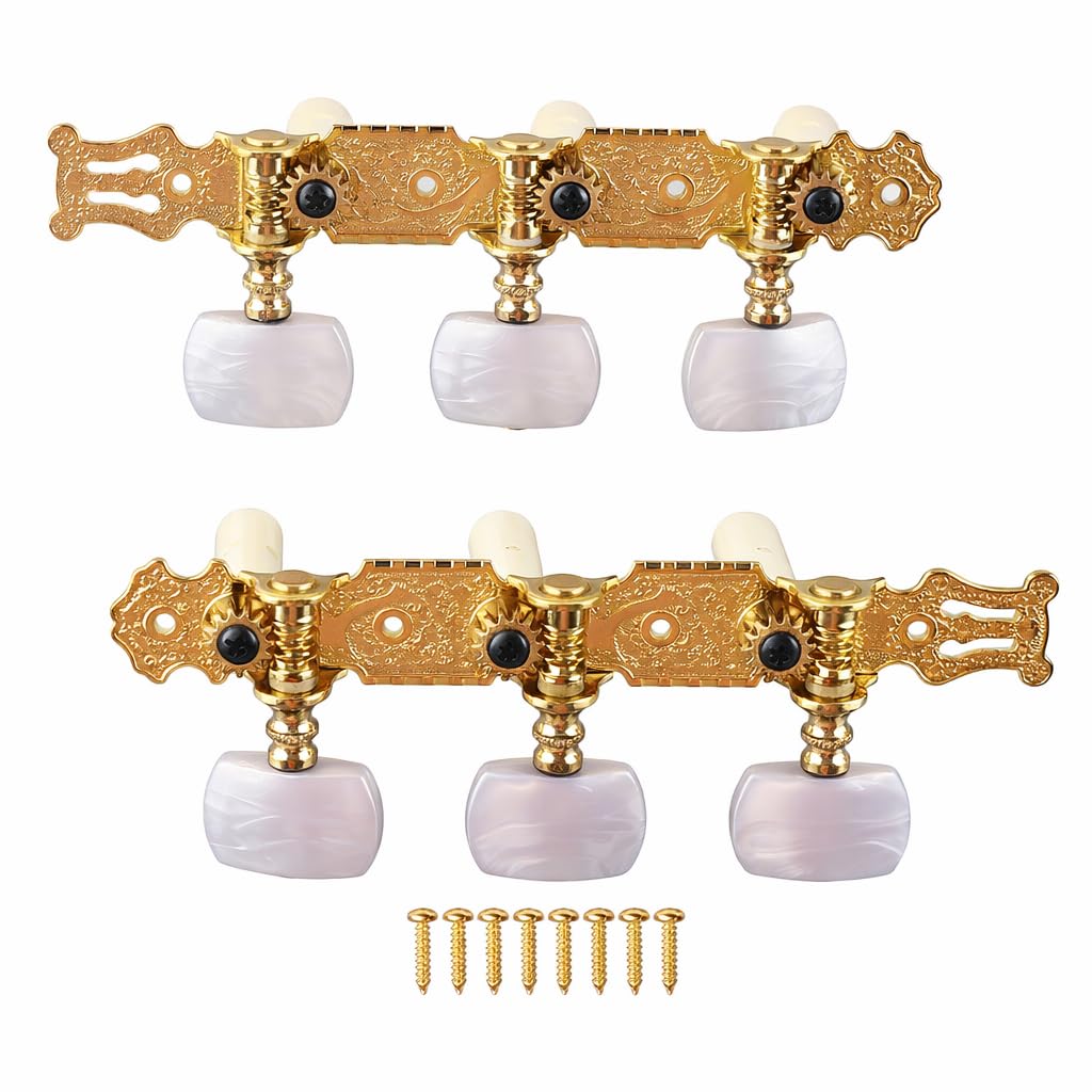 2Pcs Guitar Tuners Machine Head, Classical Guitar String Machine Heads Tuning Pegs Keys Tuners Set White Button