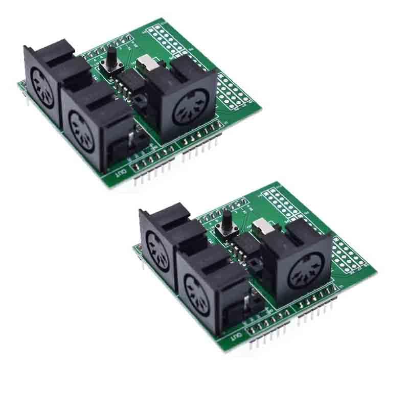 2pcs MIDI Shield Breakout Board Digital Interface Adapter with MIDI IN/OUT/THRU Ports and RUN/PGM Switch