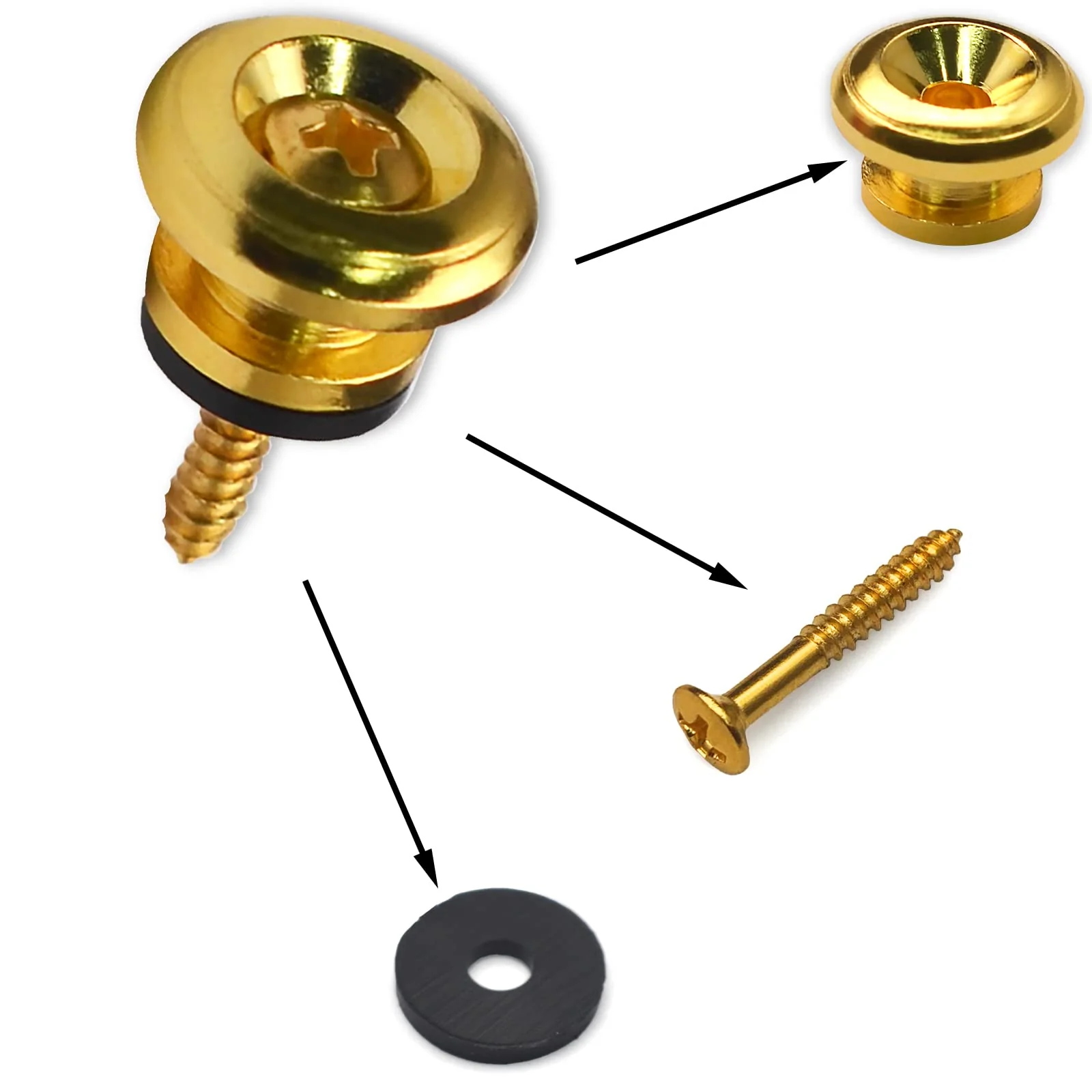 2PCS Mushroom Style Guitar Ukulele Bass Strap Lock Lock Metal Music Parts (Gold) Gold - Image 2
