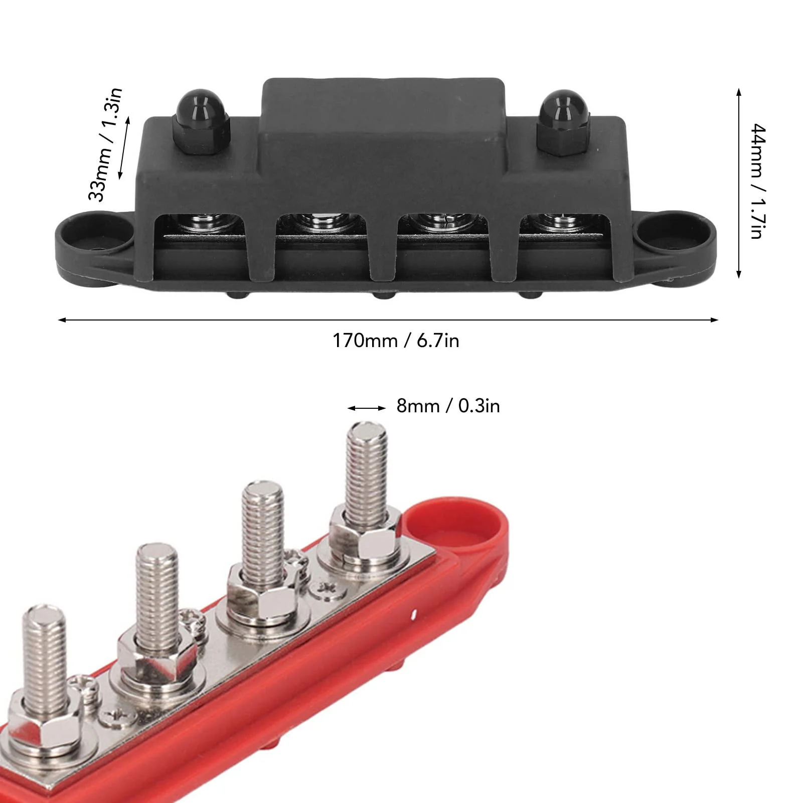 2pcs Power Distribution Block M8 Screw 4 Terminal Terminal Block Busbar DC 48V 250A with Brass Board for Automotive Boat - Image 3