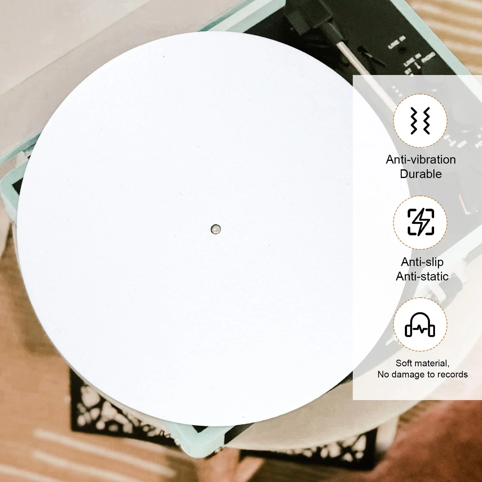 2pcs Record Player Felt Mats, 12 Inch Anti-Slip Anti-Static Turntable Slipmat Felt Record Player Protective Mat Pad Replacement for Phonograph LP Vinyl Record Player, Improves Sound (White) - Image 5