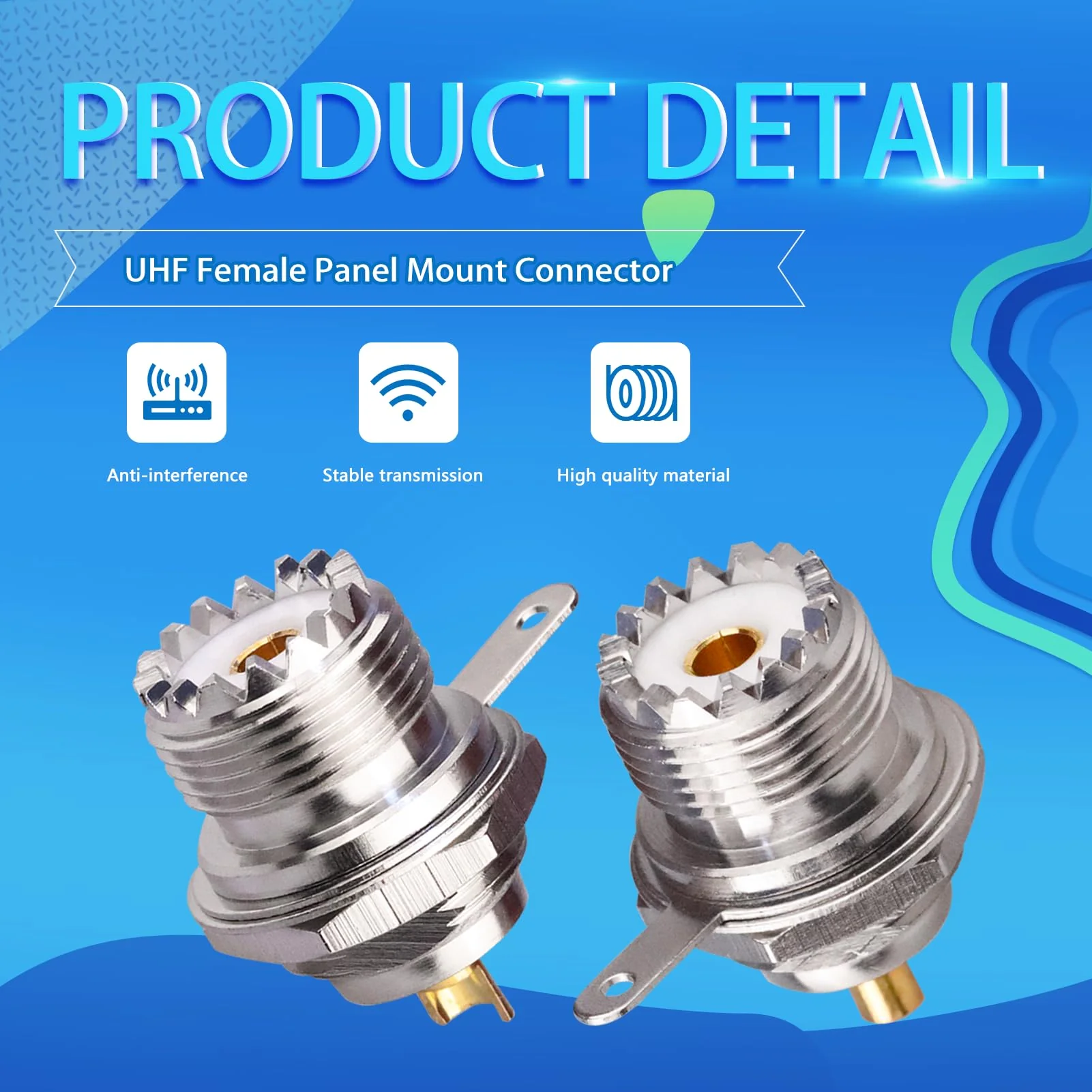 2PCS UHF SO239 Bulkhead Female Coax Connector, PL259 Panel Chassis Mount Flange Solder Cup Coaxial Connector Coax Antenna Adapter for Coaxial Cable, CCTV, WiFi Radios UHF Female Cup - Image 3
