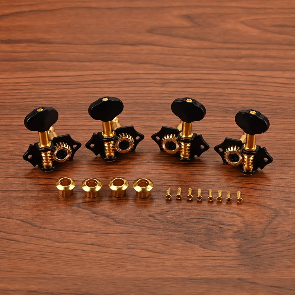 2R2L Black-Plated Tuning Peg Machine Head Tuners For 4 String Ukulele Guitar Bass-Gear Ratio 1:19 (GC501B) GC501B - Image 5