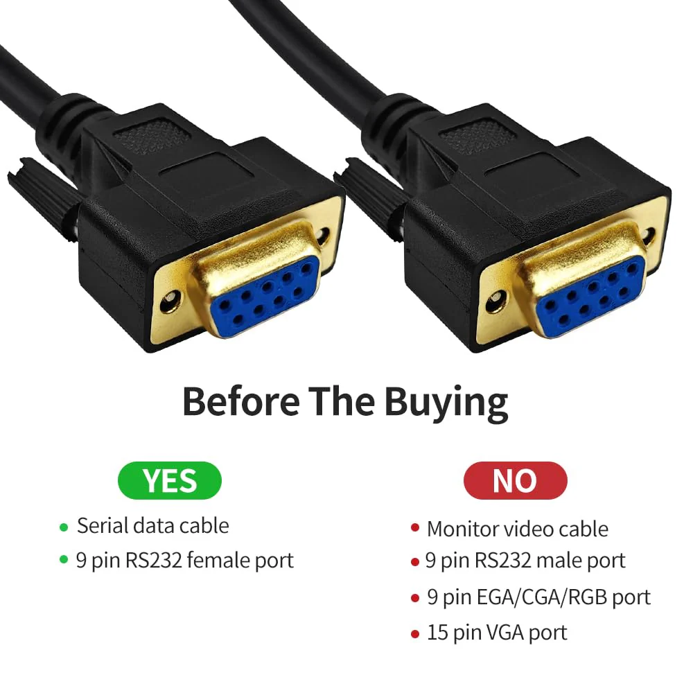 3.3 Feet(1 Meter) RS232 Null Modem Cable DB9 2 3 Cross TX RX Line Double Shielded(Metal Braiding&AL-foil) Female to Female, Black, SC902X07FF 3.3 feet(1 meter) - Image 2