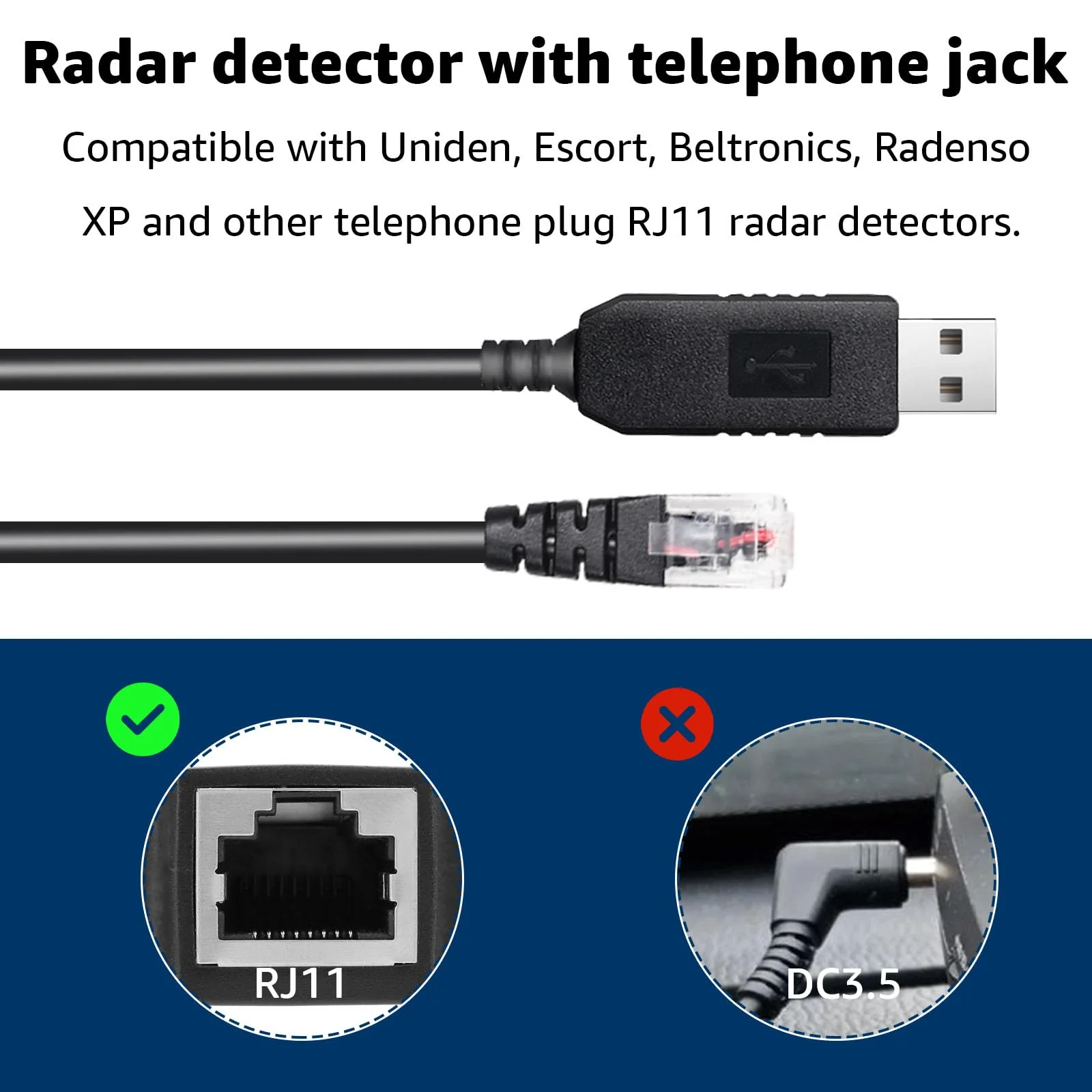 3.3Ft Radar Detector Cable - USB to RJ11 Plug Cable for Escort Radenso XP Uniden Beltronics Cobra Whistler - Premium Replacement Power Cord for Radar Detectors - Durable USB to RJ11 Connection 3.3ft - Image 6