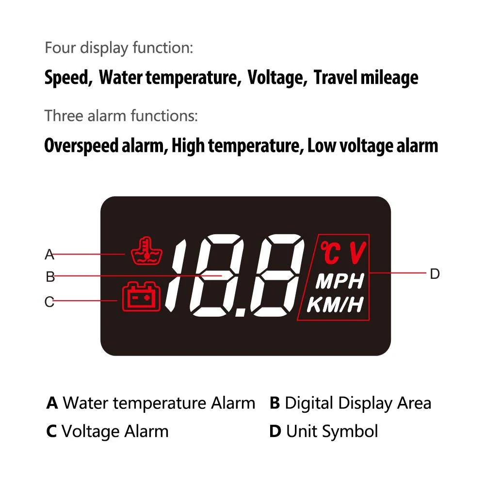 3.5" Car HUD Head Up Display with OBD2/EUOBD Interface Plug & Play Vehicle Speed KM/h MPH, OverSpeed Warning, Water Temperature, Battery Voltage, Mileage Measurement - Image 4