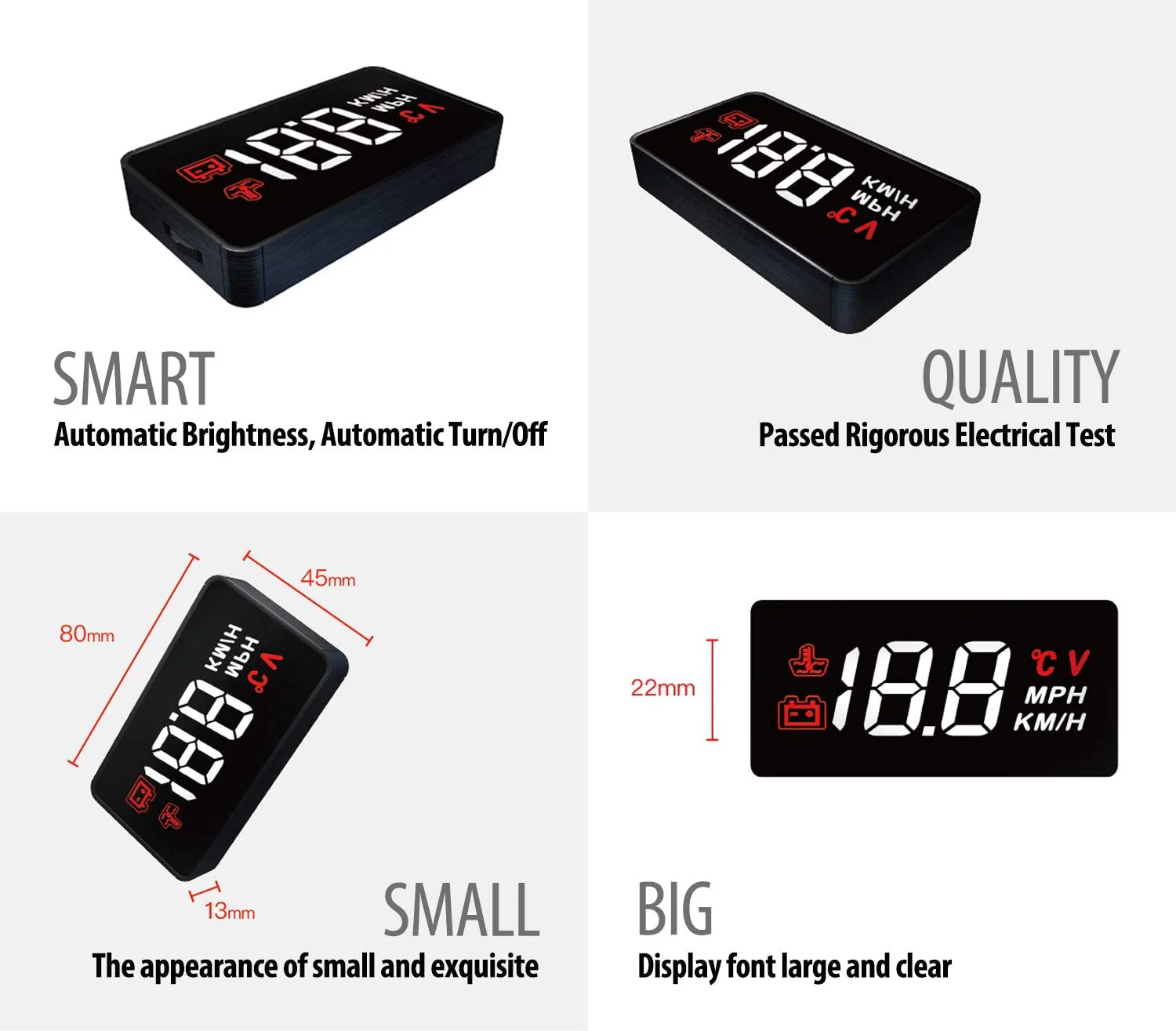 3.5" Car HUD Head Up Display with OBD2/EUOBD Interface Plug & Play Vehicle Speed KM/h MPH, OverSpeed Warning, Water Temperature, Battery Voltage, Mileage Measurement - Image 5