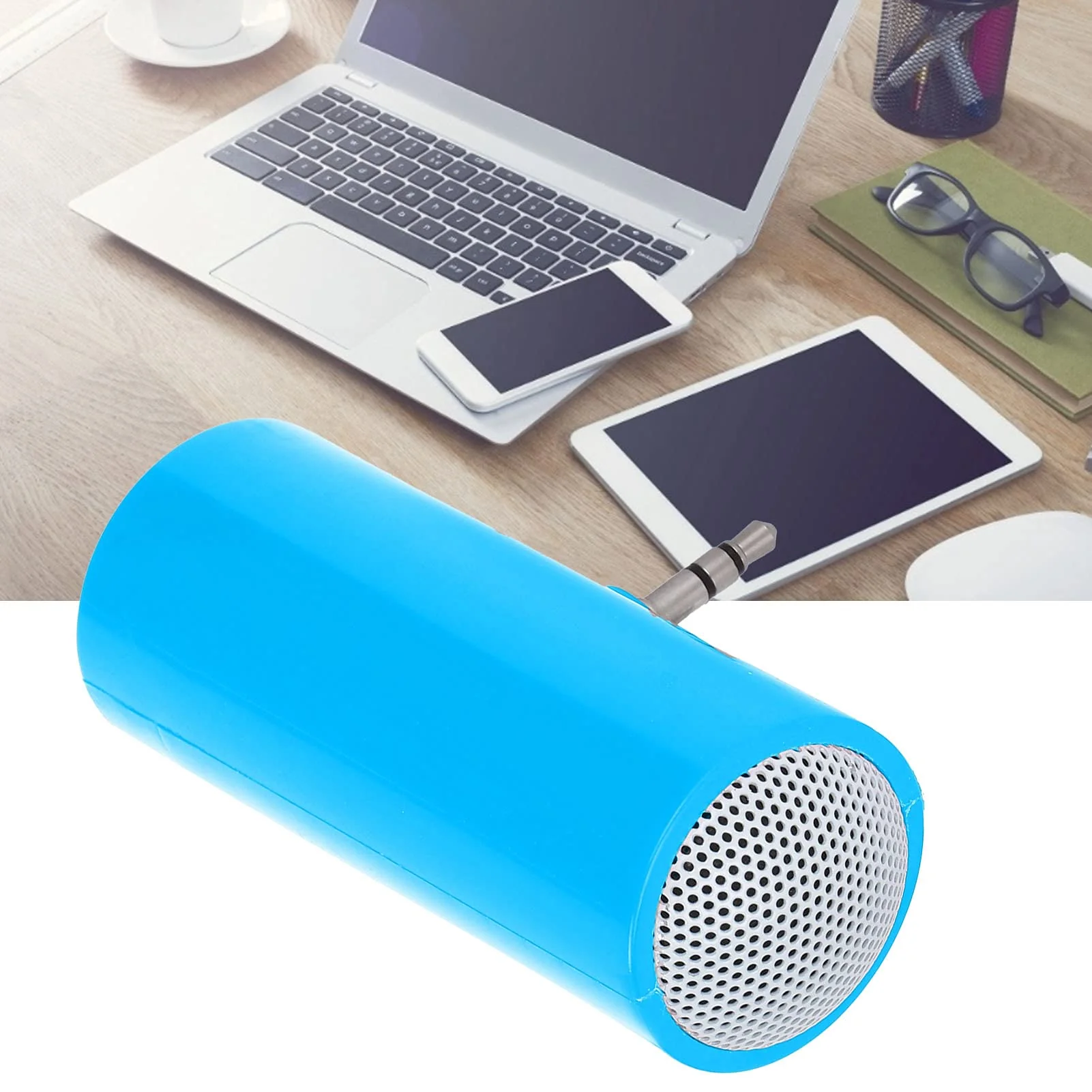 3.5 mm Jack Stereo Mini Speaker Portable Plug in Speaker for Mobile Phones and Tablets Plug in Speakers Mini Speaker with Aux Input Pillow for Sleeping Extern (Blue) Blue - Image 2