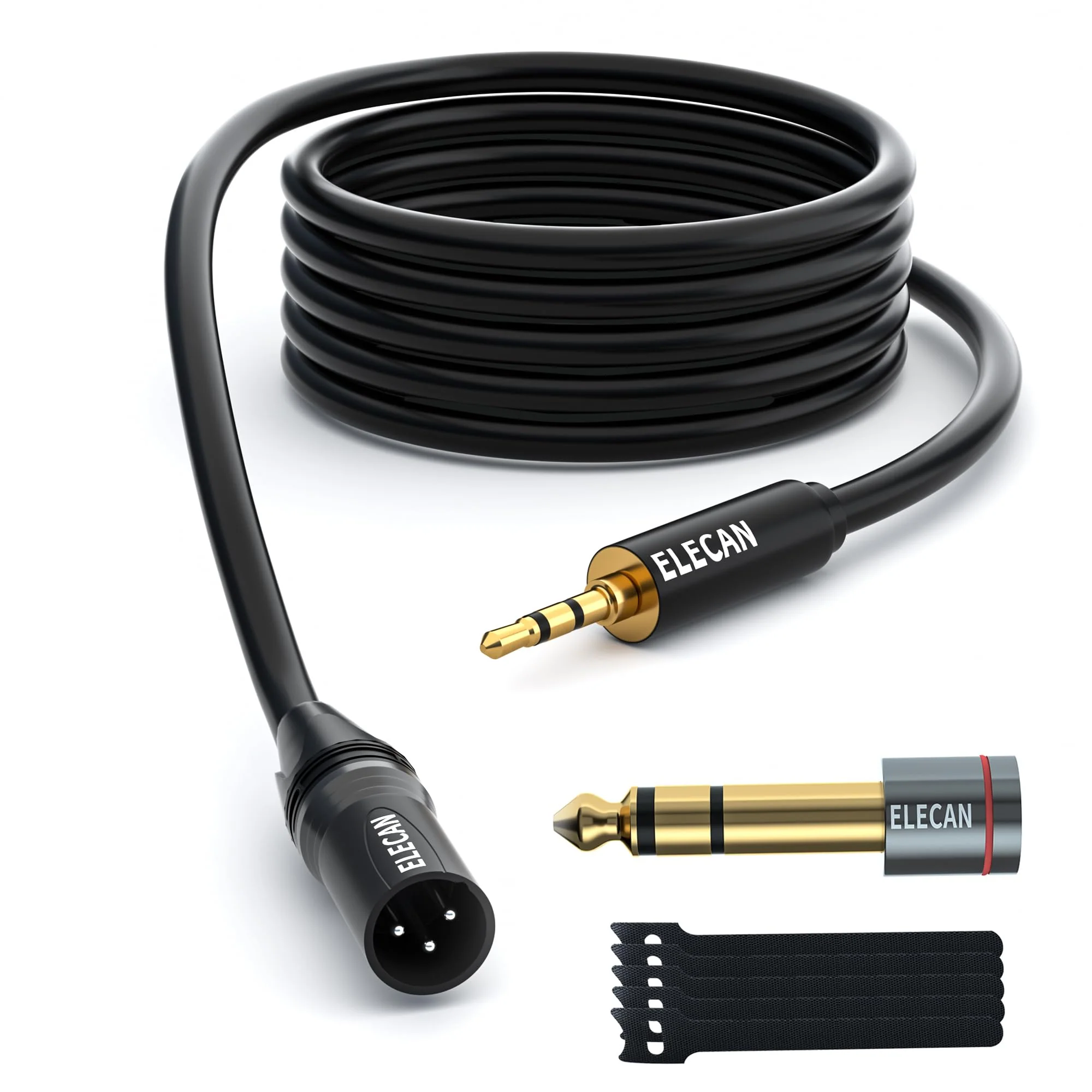 3.5mm (1/8 Inch) TRS to XLR Cable 15 Ft Male to Male-Balanced Shielded 3 Pin XLR to 1/8 Quarter inch Cord, Profesional/HiFi Stereo Guitar Cable with 3.5 mm to 6.35 mm Aadpter+Ties 3.5 mm to XLR cable 15FT