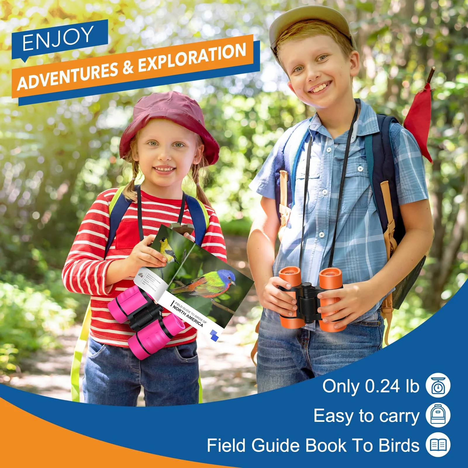 3-8 Year Old Boy Girl Toys: LET'S GO! Shockproof Binoculars for Kids Bird Watching 3 4 5 6 7 Year Old Boys Girls Outdoor Travel Toy for Kid Ages 4-7 Toddler Toy Binoculars Orange - Image 2