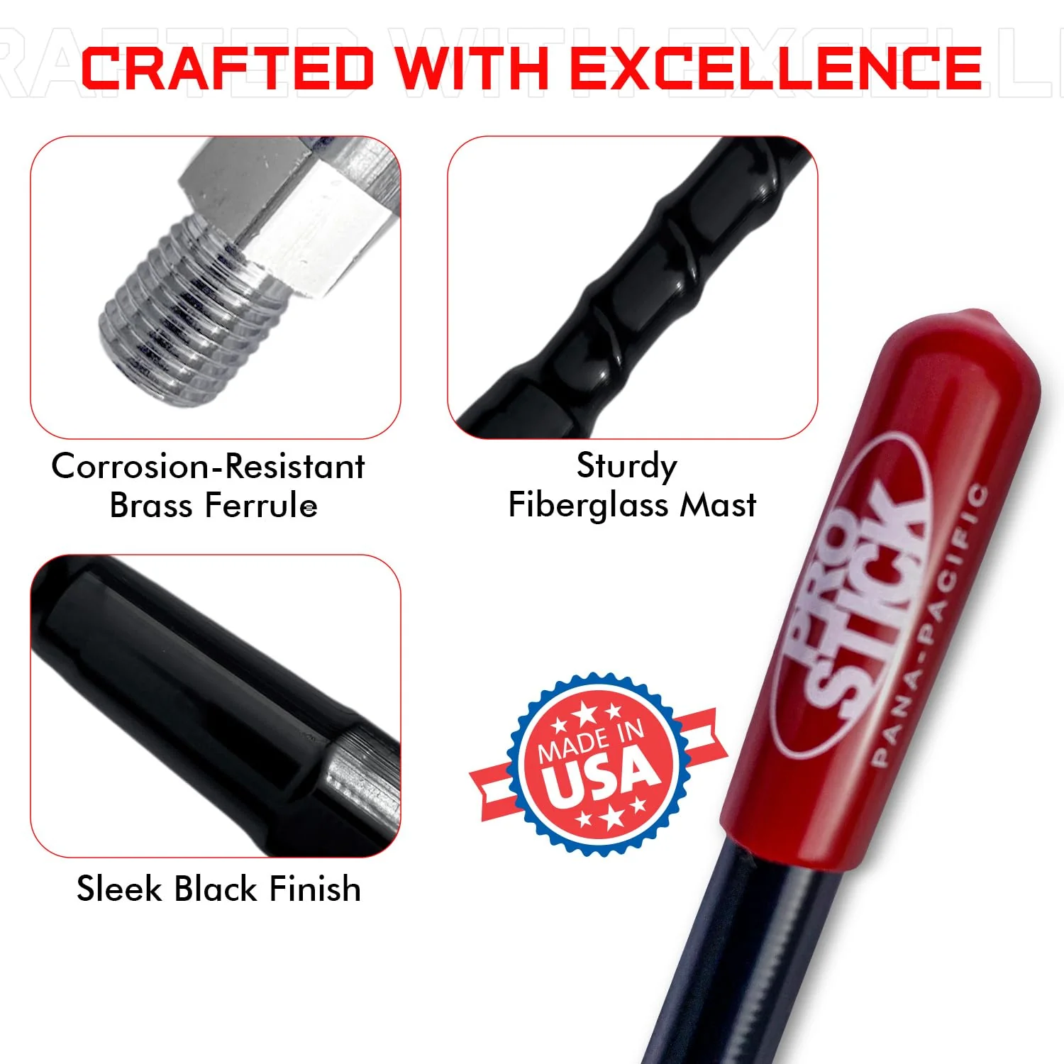3` Foot Fiberglass 1000 Watt - Black CB Radio Antenna - Image 2