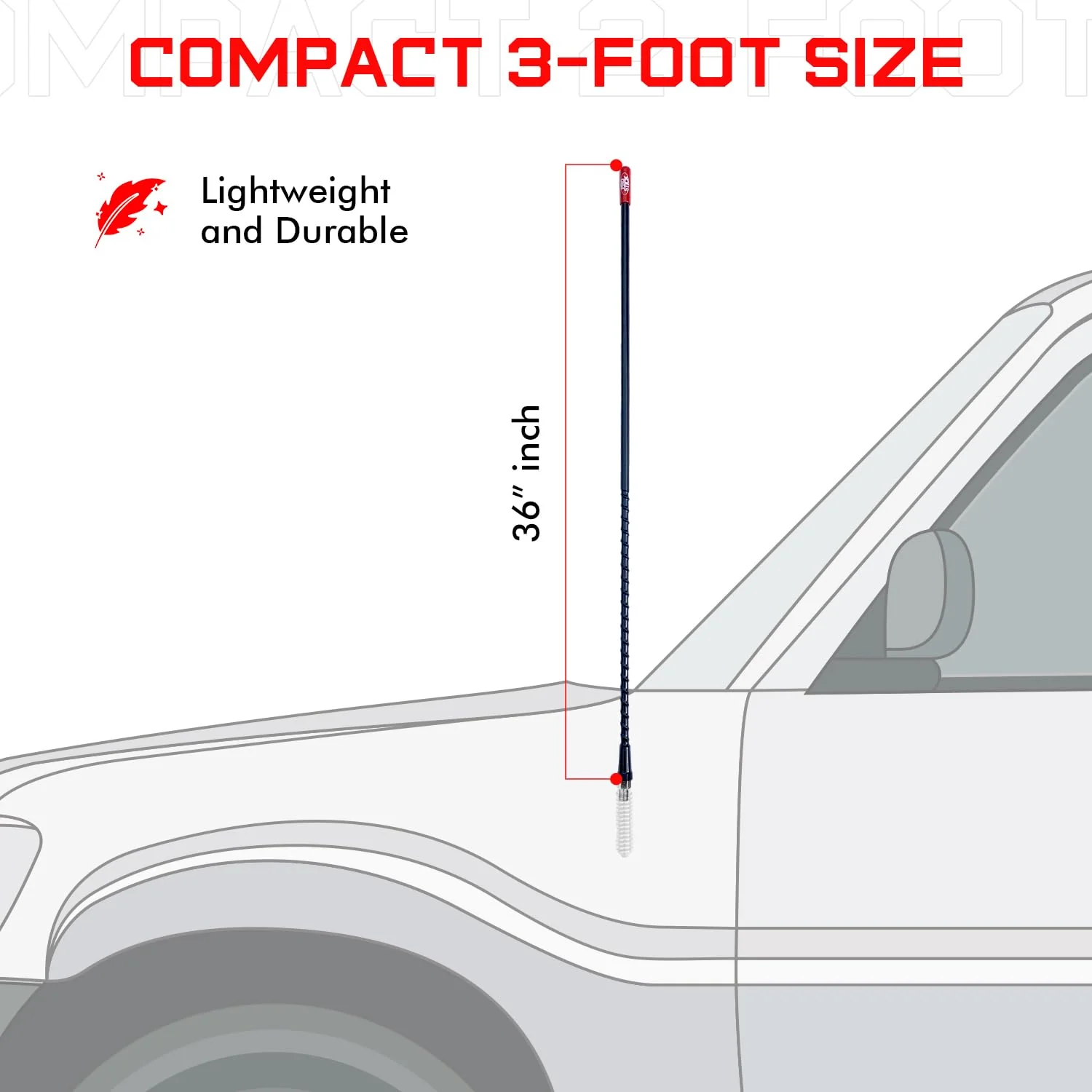 3` Foot Fiberglass 1000 Watt - Black CB Radio Antenna - Image 3