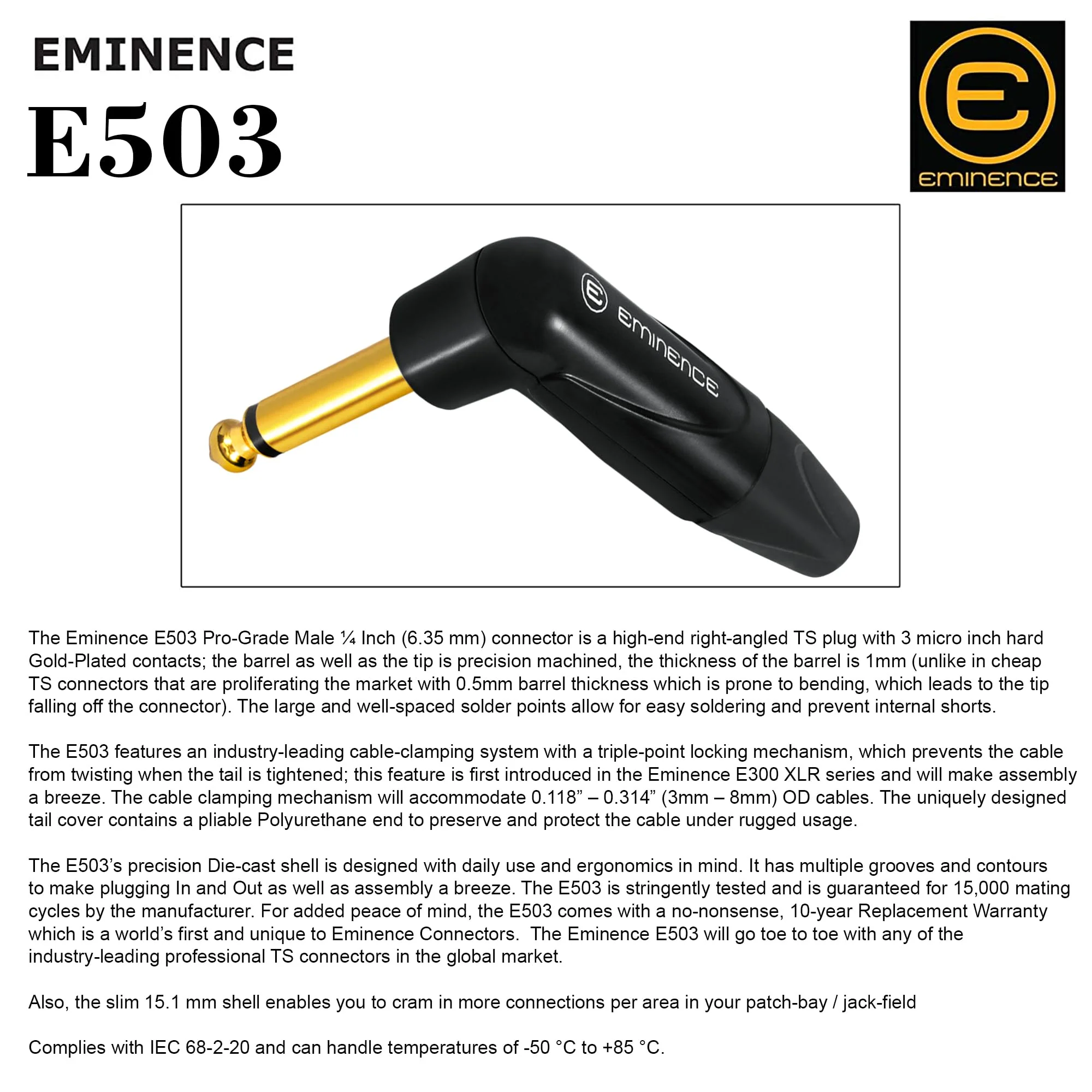 3 Foot - Gotham GAC-1 Ultra Pro - Premium, Low-Capacitance Guitar Bass Instrument Cable - with Straight to Angled 1/4 Inch Eminence Gold Plated Connectors - Image 7