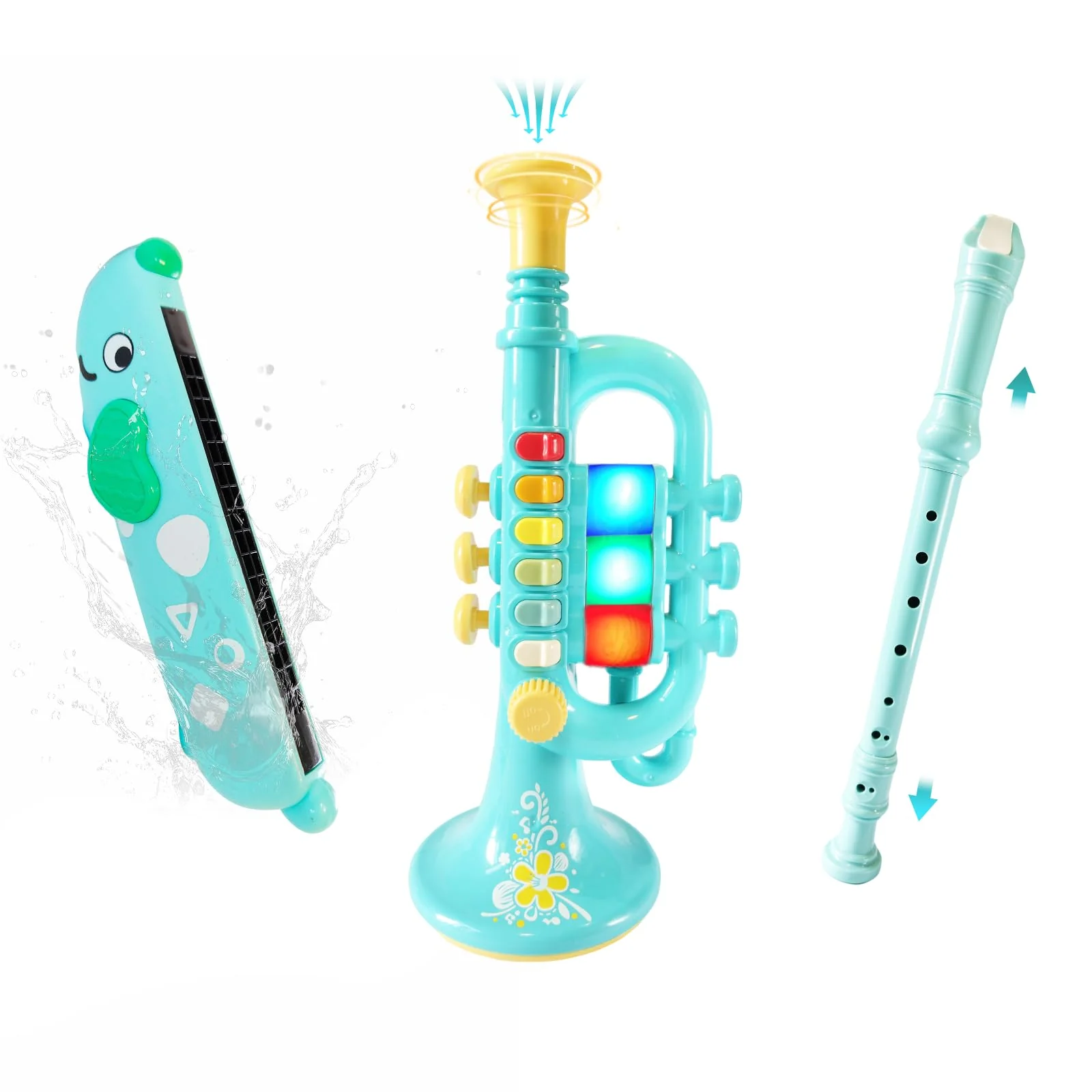 3-in-1 Kids Musical Instruments with Storage Bag, Toddler Toys with Plastic Trumpet, Harmonica & Flute Recorder, Educational Music Gifts for Children Ages 3 4 5 6 7,Gifts for Boys Girls 3in1-kids Trumpet-yd-wb001