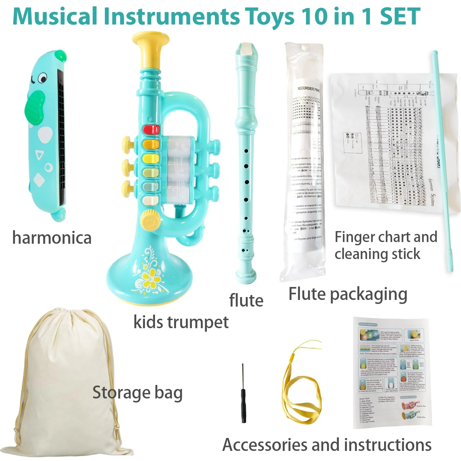 3-in-1 Kids Musical Instruments with Storage Bag, Toddler Toys with Plastic Trumpet, Harmonica & Flute Recorder, Educational Music Gifts for Children Ages 3 4 5 6 7,Gifts for Boys Girls 3in1-kids Trumpet-yd-wb001 - Image 8