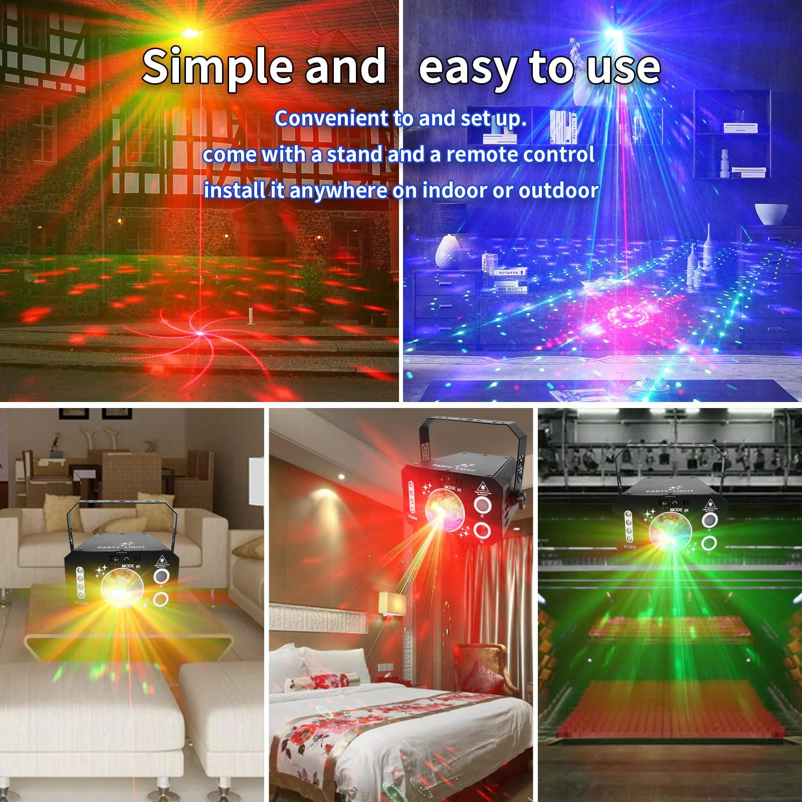 3 in 1 USB Sound Activated Party Light Disco Ball Lights,RGBW 4 Lens Dj Strobe Stage Lighting with Remote Control for Parties Indoor Dance Karaoke KTV Show Club - Image 6