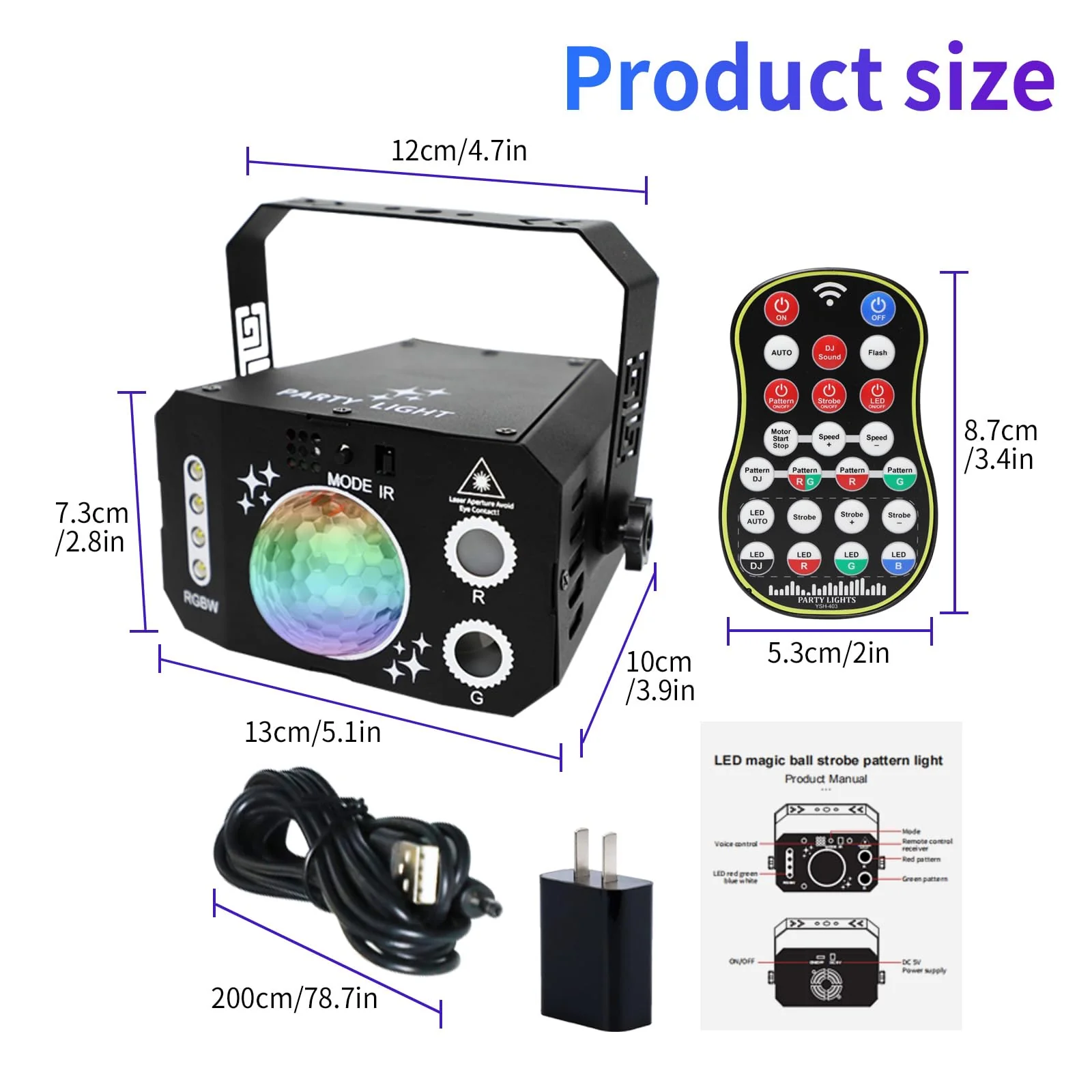3 in 1 USB Sound Activated Party Light Disco Ball Lights,RGBW 4 Lens Dj Strobe Stage Lighting with Remote Control for Parties Indoor Dance Karaoke KTV Show Club - Image 8
