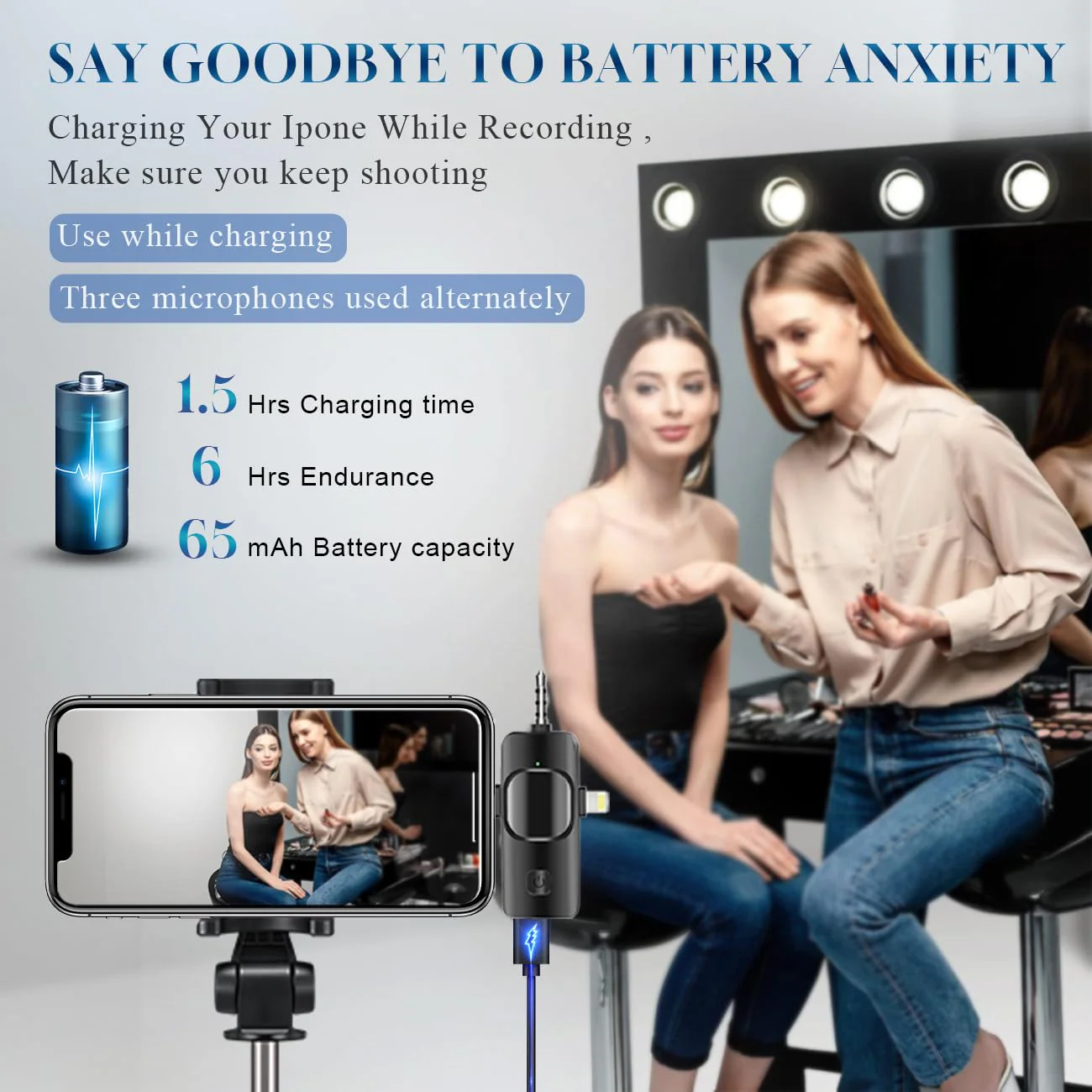 3 in 1 Wireless Lavalier Microphone for iPhone, iPad, Android, Camera,12-Hour Battery, mini Noise Reduction Recording Mic 2.4G Ultra-Low Delay, Microphone for Vlog/ TikTok/YouTube Live Stream( 3 Mic) 3MIC - Image 7