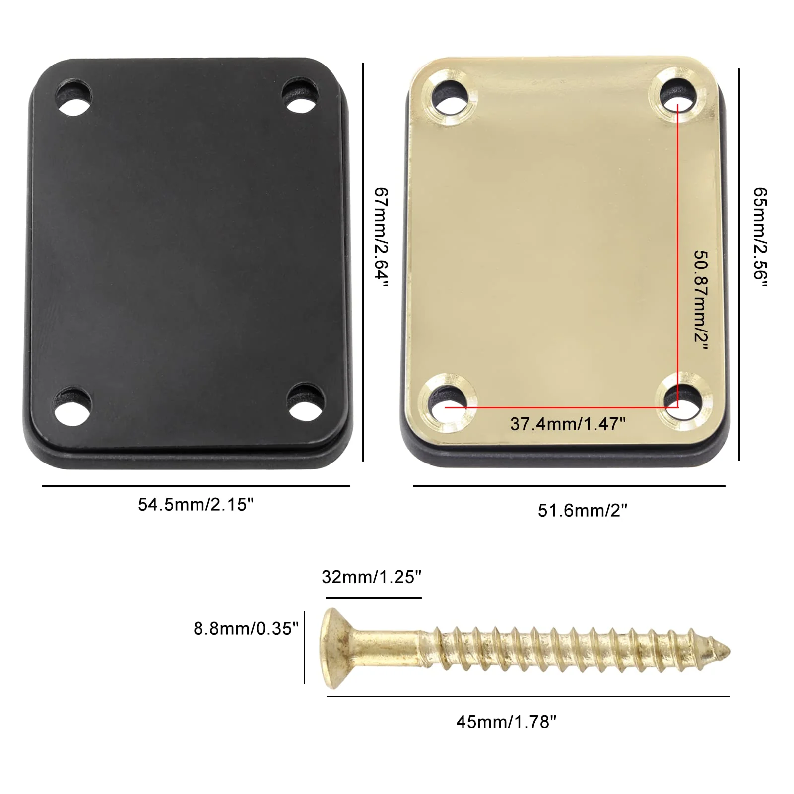 3 Pack Electric Guitar Neck Plates, Metal Guitar Neck Joint Plates with Screws Guitar Parts Replacement for Strat Tele Style Electric Guitar Bass (Black+Silver+Gold) Black+Silver+Gold-3pcs - Image 2