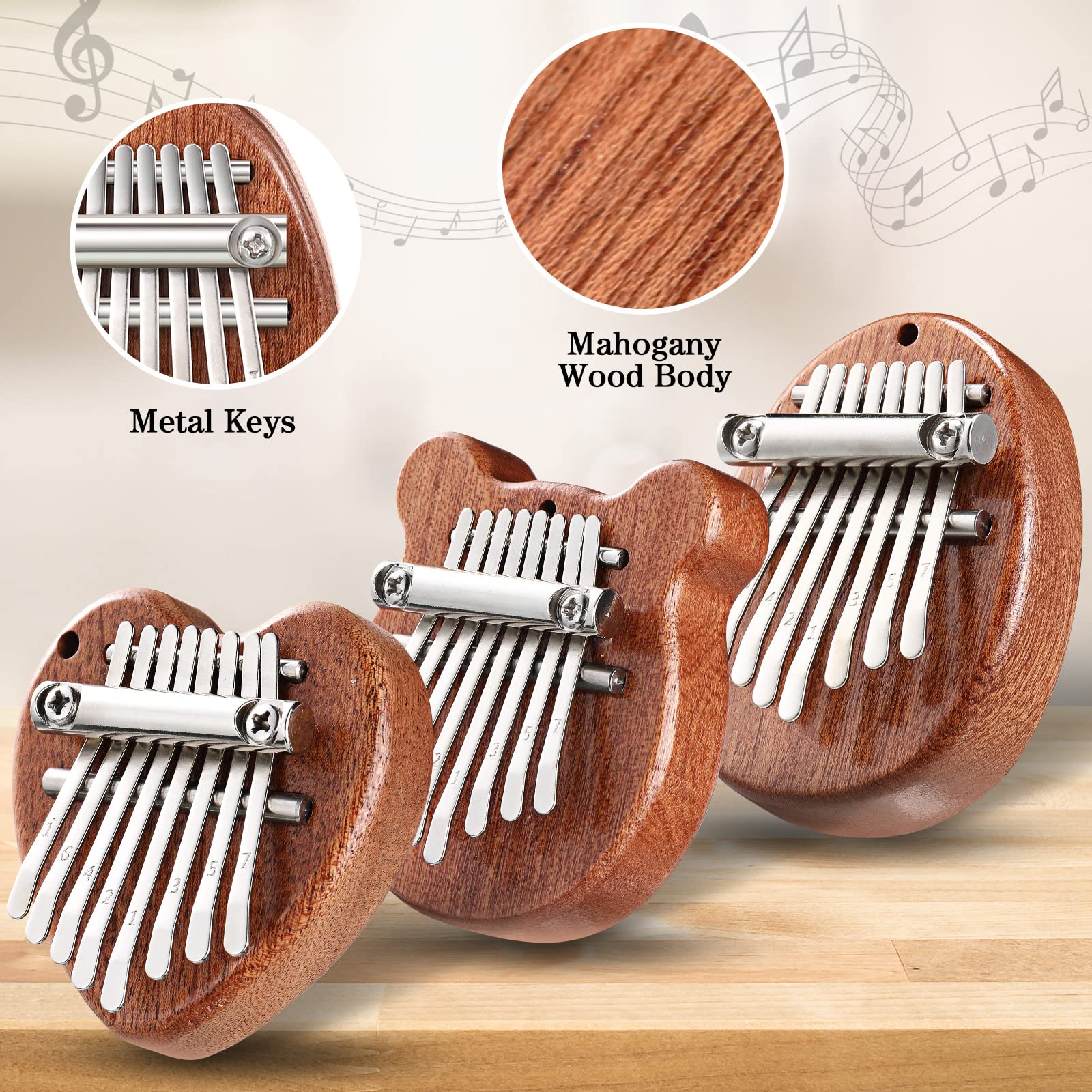 3 Pack Finger Piano Gift Mini Thumb Piano with 8 Key Finger Thumb Piano Portable Mini Pocket Kalimba Cute Heart Oval Bear Kalimba Small Hand Piano for Kid Adult Christmas Musical Ready (2.7 Inch) 2.7 Inch - Image 3