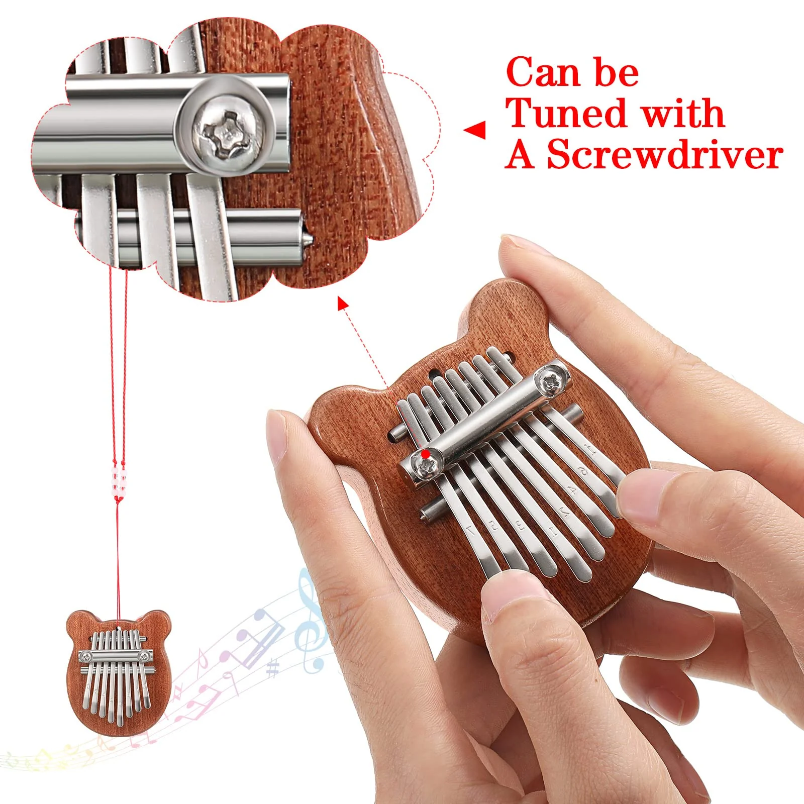 3 Pack Finger Piano Gift Mini Thumb Piano with 8 Key Finger Thumb Piano Portable Mini Pocket Kalimba Cute Heart Oval Bear Kalimba Small Hand Piano for Kid Adult Christmas Musical Ready (2.7 Inch) 2.7 Inch - Image 4