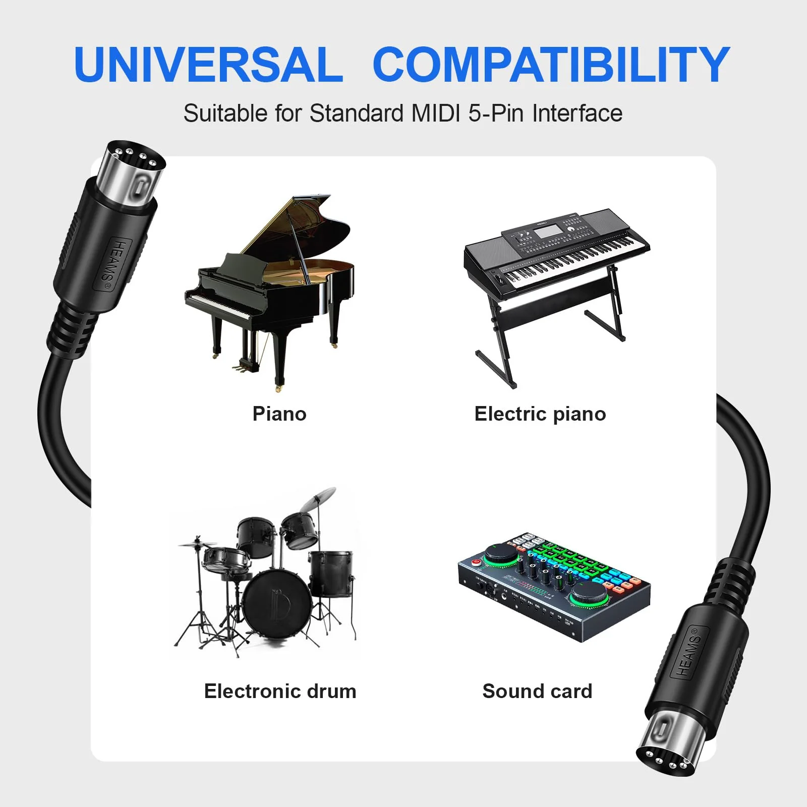 3 Pack Premium 3FT MIDI Cable, Stable & Fast Transmission and Long-lasting MIDI Cables, Male to Male 5-Pin MIDI Cable for MIDI Keyboard, Electronic Piano, Electronic Drum 3 Pack - Image 6
