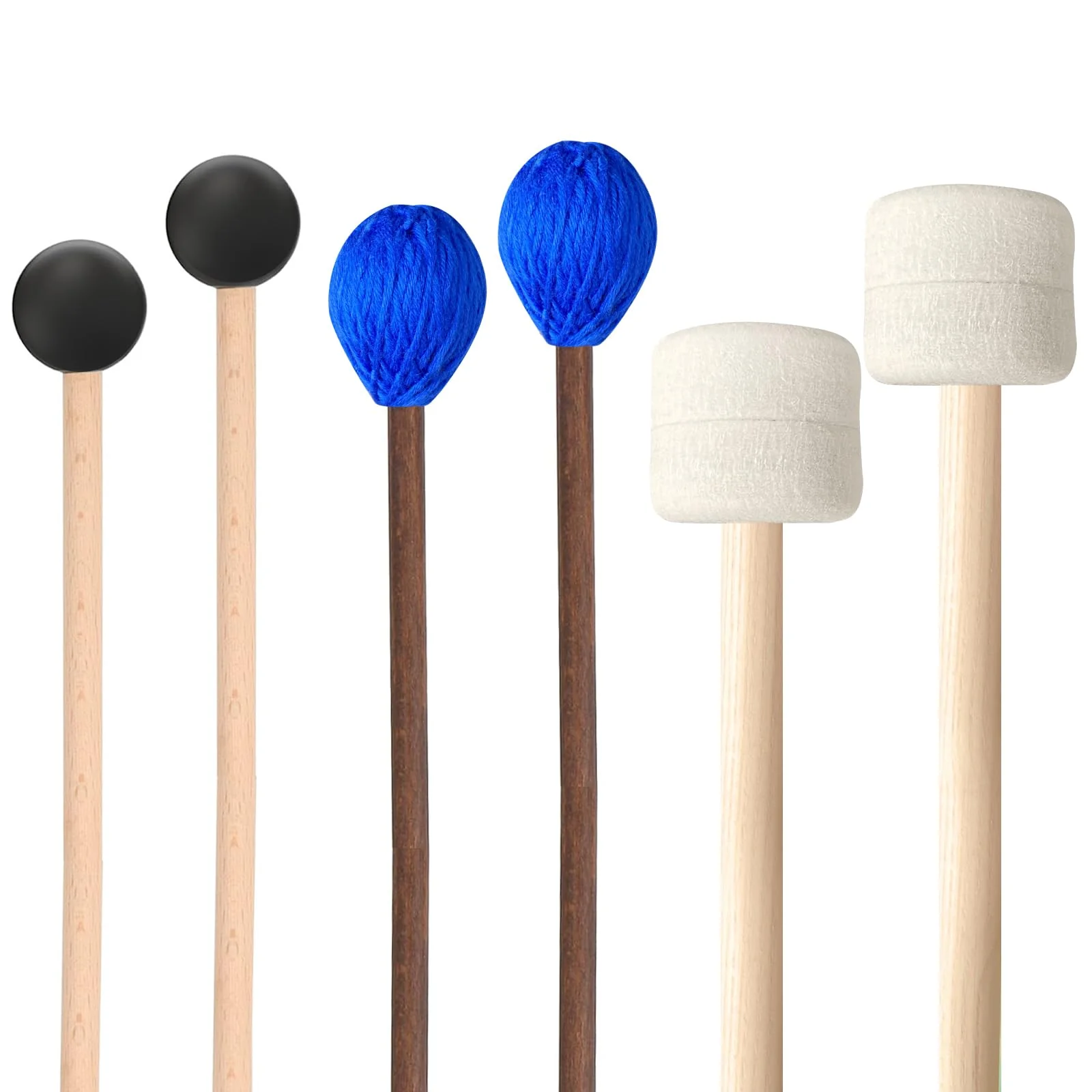 3 Pairs Blue Hard Yarn Head Keyboard Marimba Mallets,Black Rubber Bell Mallets,Felt Head Timpani Mallet,Xylophone Mallet Bass Drum Stick Glockenspiel Sticks for Percussion Instrument 3 Pairs