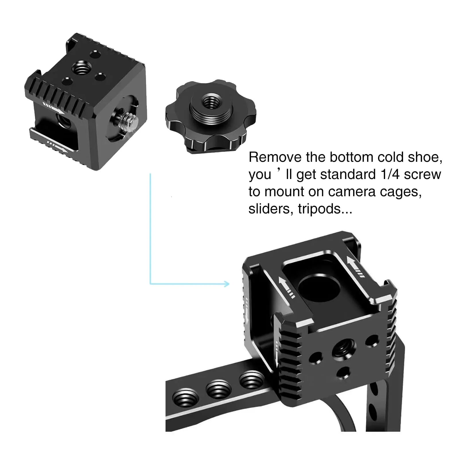 3 Port Cold Shoe Mount with 1/4"-20 Thread for Camera Cage Flash LED Monitor Microphone etc., Aluminum Camera Triple Cold Shoe Extension Bracket Compatible with Nikon, Canon, Sony..DSLR/SLR - Image 6