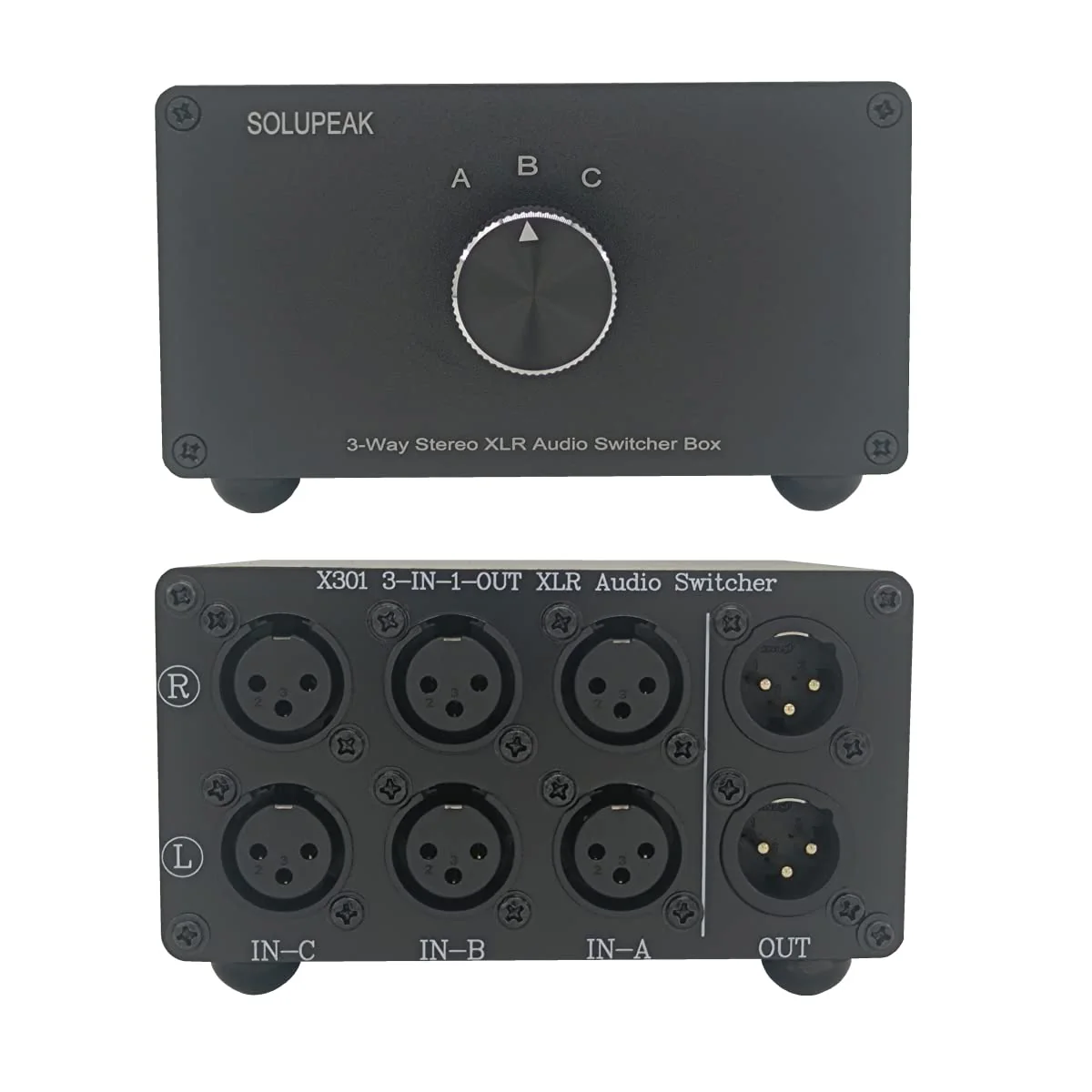 3-Way XLR Stereo Audio Switch box, Balanced Audio Converter, Passive Signal Source Audio Input Selector Switcher splitter box 3 in 1 OUT (X301) 3-IN-1-OUT