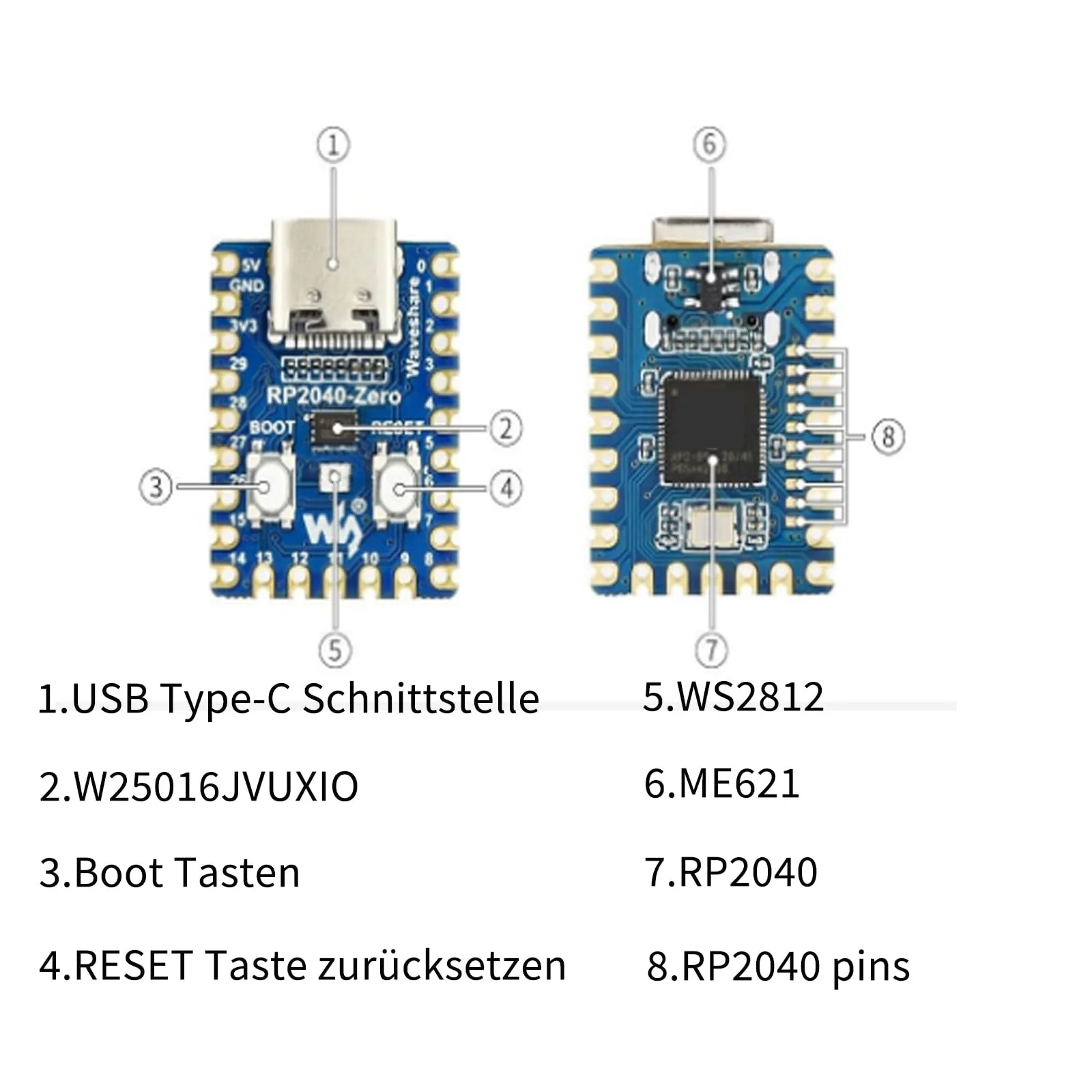 3 x RP2040-Zero, compact microcontroller development board, based on the Raspberry Pi 2040 dual-core ARM Cortex M0+ processor, support C/C++/Python development (with unsoldered pins) - Image 4