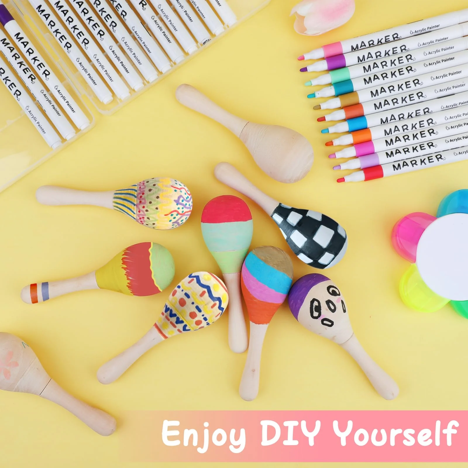 30 PCS Unfinished Wooden Maracas DIY Mini Wooden Maracas Mini Maracas for Mexican Fiesta Party Favors with 24PCS Multi-color Pens DIY Painting Maracas Bulk Cinco De Mayo Party Supplies 30pcs - Image 7