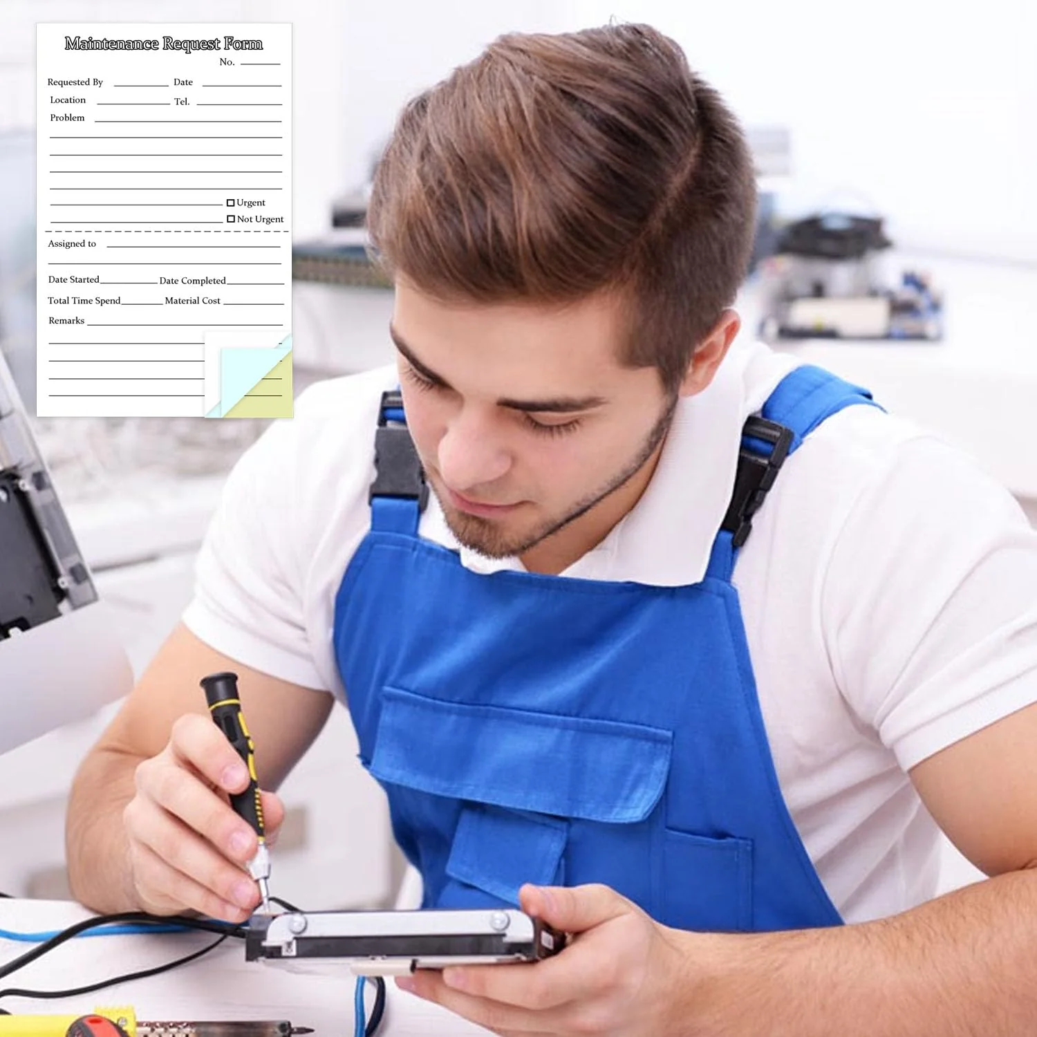 300 Sets Maintenance Request Forms, 3 Part Carbonless, 6 Pack 5.5 x 8.5 Inch Maintenance Request Slips, Repair Request Forms (50 Sets Each Pad), WHITE - Image 3