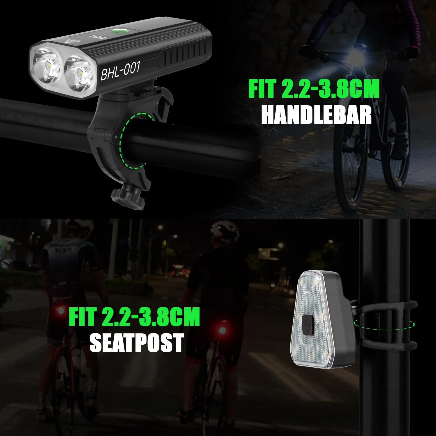 3000 Lumens Super Bright Bike Lights for Night Riding, 5000mAh USB C Rechargeable LED Bicycle Light Front and Rear, Headlight and Back Tail Light Set for Road Mountain Black 1 Set - Image 9