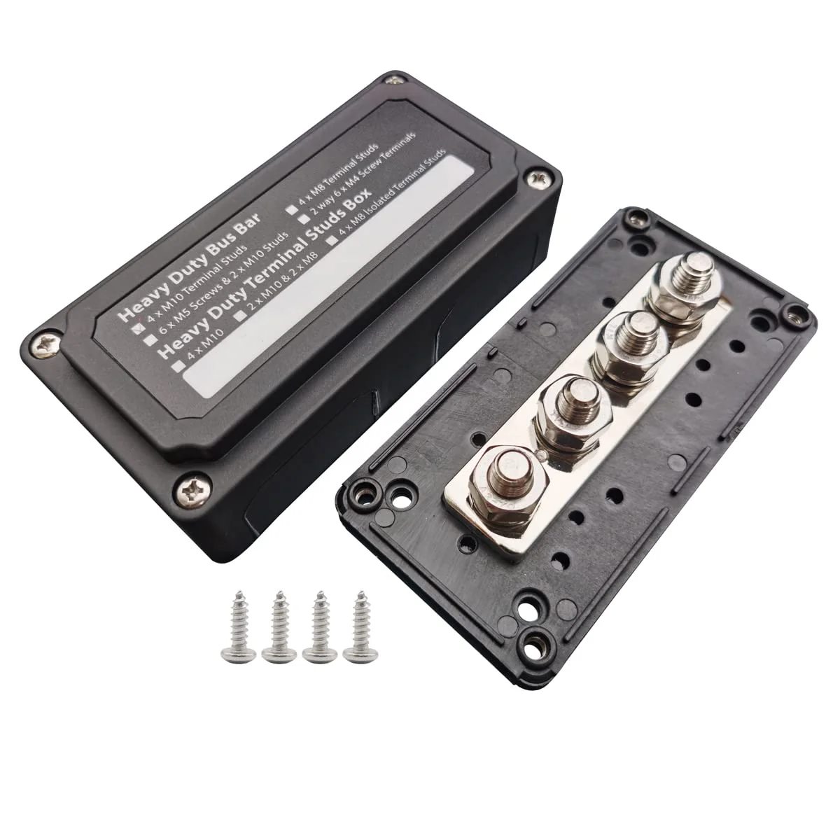 300A Busbar 12 V - 48 V DC Distribution Rail Brass Off-Road Vehicle Mass Distributor Boat Wire Box Camper Busbar Box M10 3/8 Nuts Busbar Black 300A M10(3/8")