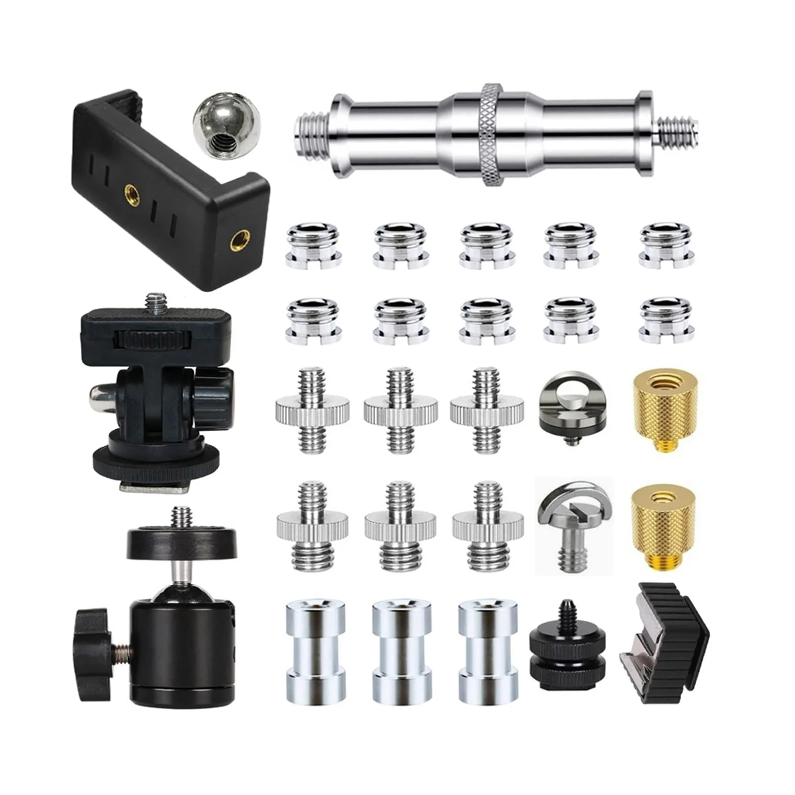 30Pack Camera Tripod Screw Mount Kit 1/4 to 3/8 Inch Adapter Threaded Converter 1/4" Swivel Ball Head and Hot Shoe E Clip for DSLR/Monopod/Flash Light/Quick Release Plate