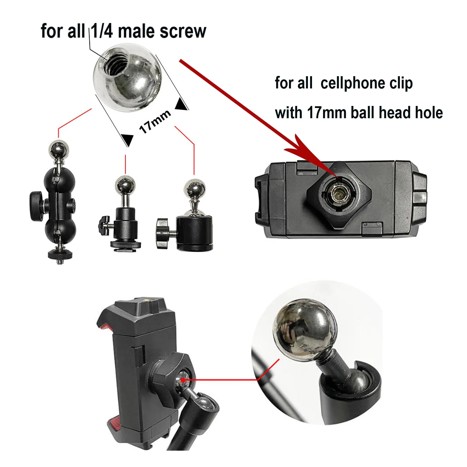30Pack Camera Tripod Screw Mount Kit 1/4 to 3/8 Inch Adapter Threaded Converter 1/4" Swivel Ball Head and Hot Shoe E Clip for DSLR/Monopod/Flash Light/Quick Release Plate - Image 6