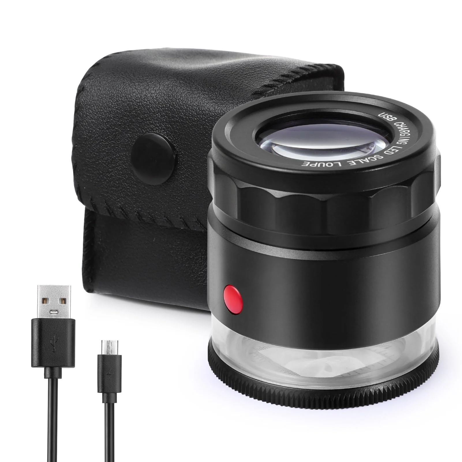 30X Loupe Magnifier, USB Rechargeable 8 Lights Portable Eye Loupe Sewing Magnifying Glass for Watches, Jewelry, Coins, Currency, Stamps