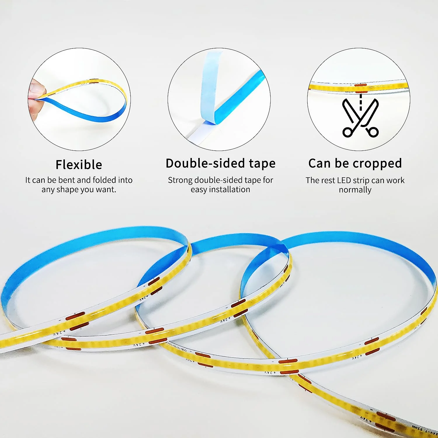 32.8ft COB LED Strip Lights 3000K Warm White Dimmable DC 24V Flexible LED Tape Light for Bedroom, with Remote and app Control LED Light Strip,for DIY Home Decoration 32.8FT - Image 6