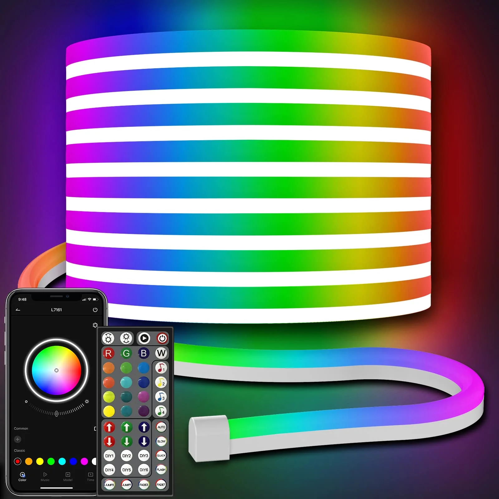 32.8Ft Neon Rope Lights,Flexible Led Rope Lights Control with App/Remote,Multiple Modes RopeLights,IP65 Outdoor RGB Led Neon Lights NonWater Resistant,Music Sync Gaming Led NeonLight Strip 32.8FT