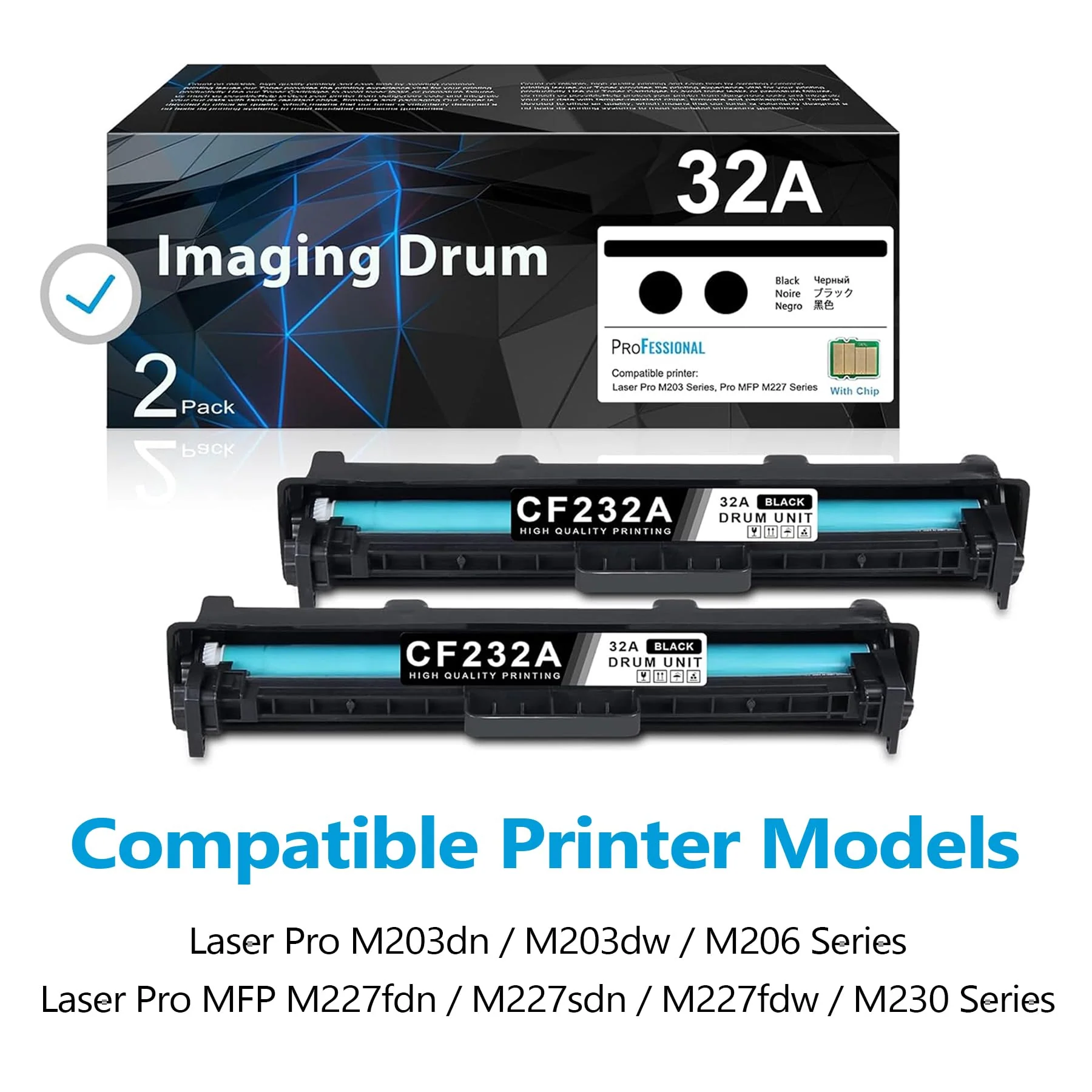 32A Imaging Drum Black Extra High-Yield 2-Pack | 32A CF232A Imaging Drum Replacement for HP 32A Drum Unit CF232A Compatible with Laser Pro M203dn M203dw MFP M227fdn M227sdn M227fdw Printer | CF232A - Image 2