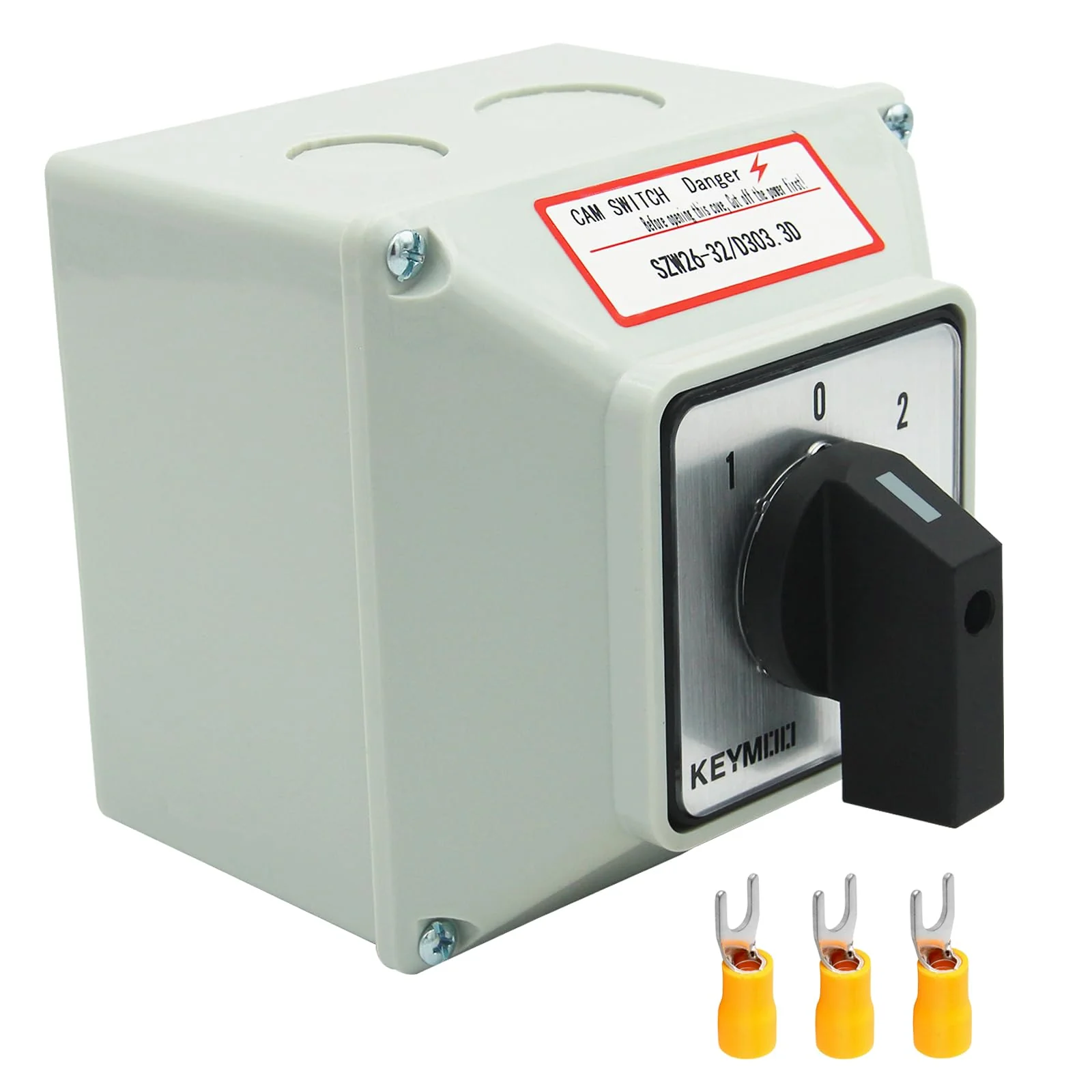 32A Rotary Changeover Switch With Exterior Box, 3 Position 3 Phase 12 Terminals, 2-Way 3NO 3NC Universal Selector, Cam Switch Box IP65, CE (30 Amp.)