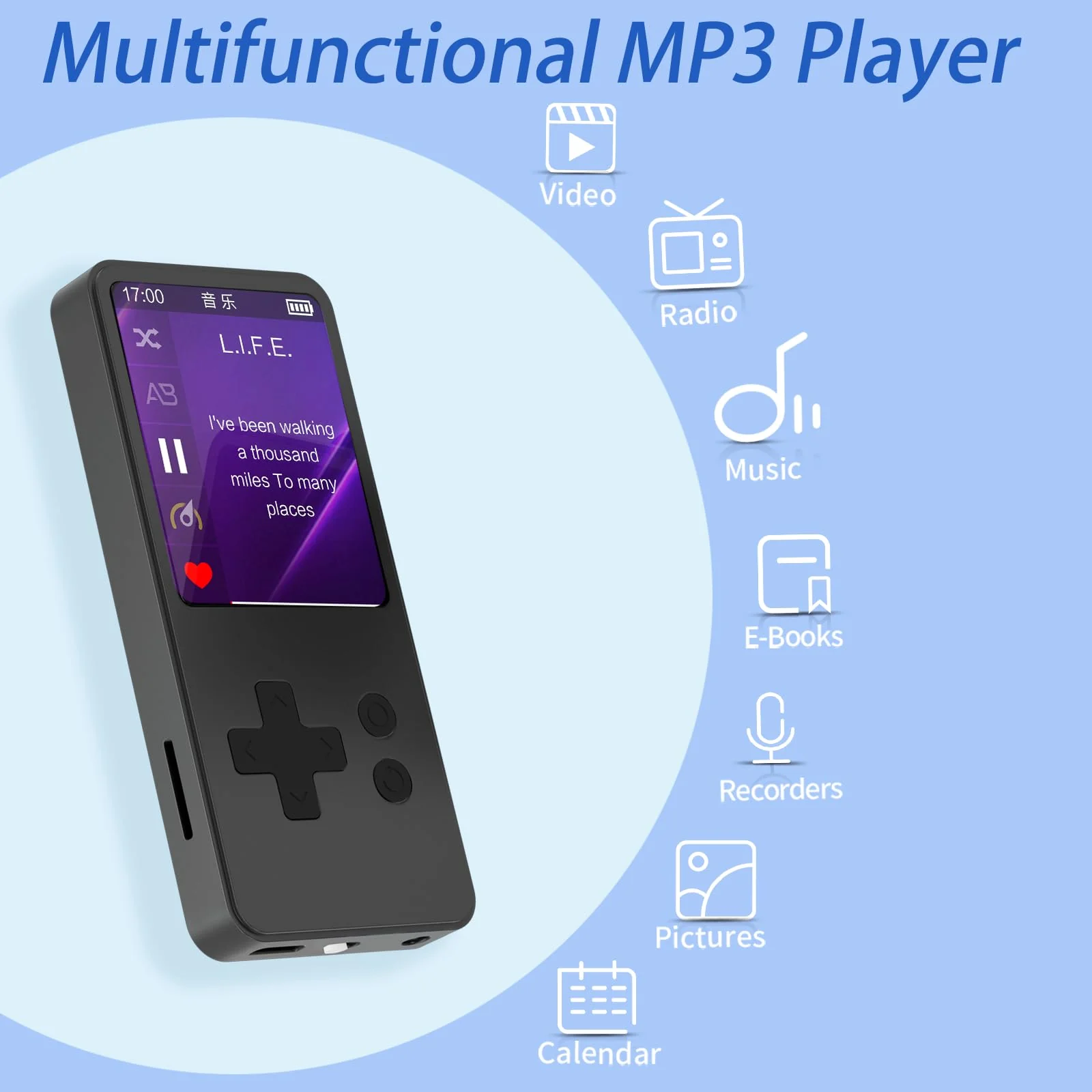 32GB MP3 Player with Bluetooth 5.2, 1.8 inch Screen Portable Music Player for Kids, with Built-in HD Speaker, FM Radio, HiFi Sound, Voice Recorder, Supports Expanded Up to 256GB(Gary) Gary 32GB - Image 6