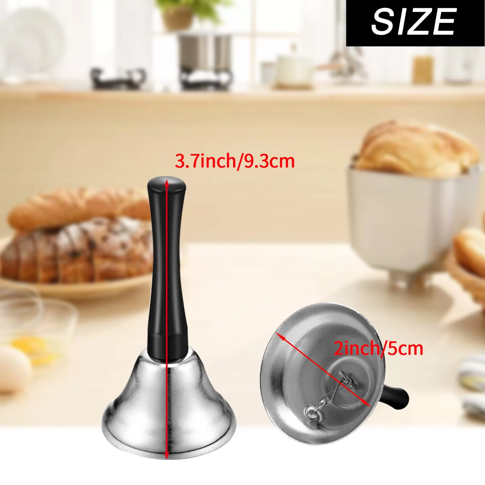 34 Pieces Metal Hand Bell Bulk for Adults,Kabcifea Silver Steel Small Hand Held Bells Dinner Call Service with Black Wooden Handle Care for School Church Adults Classroom Wedding Decorative - Image 2