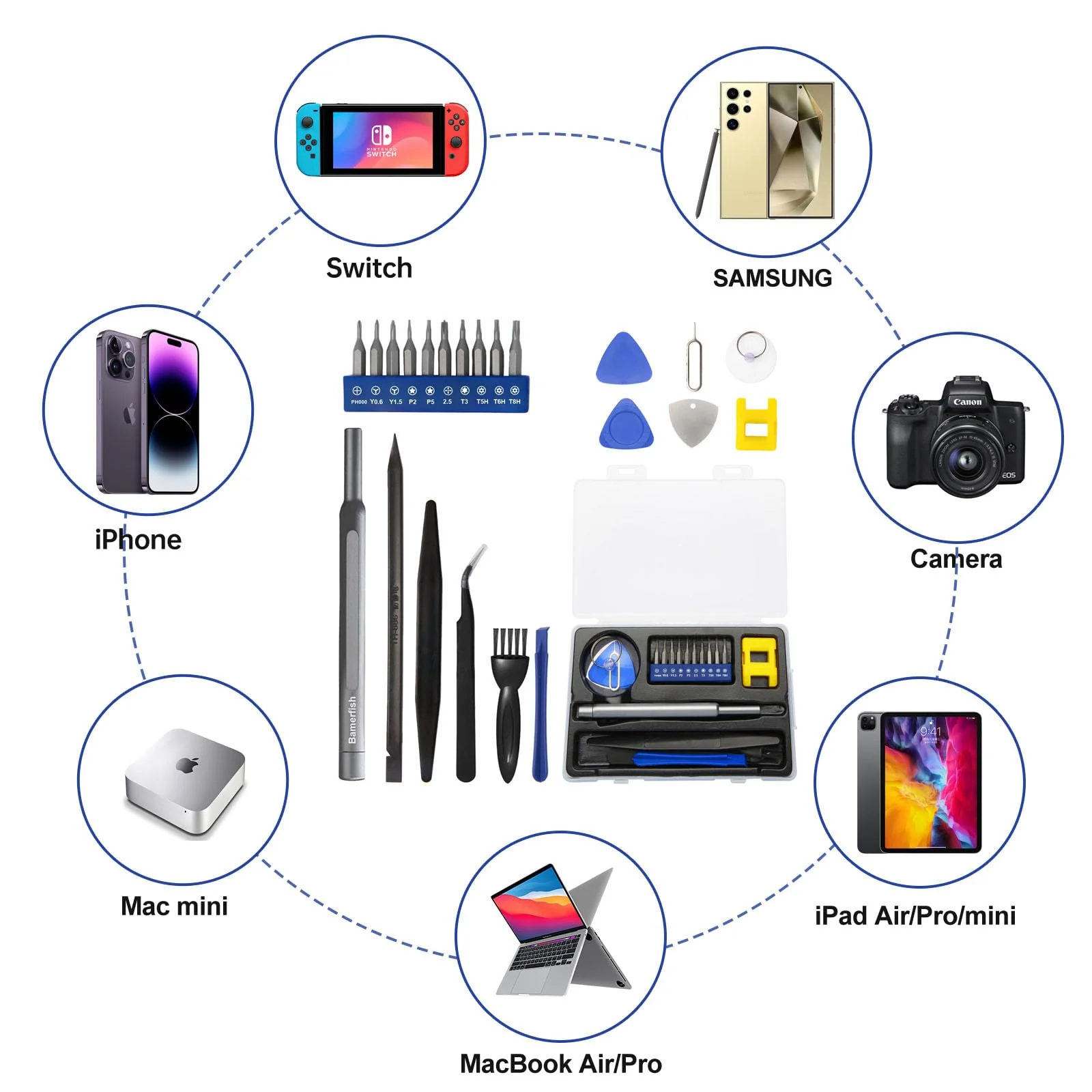34Pcs Precision Screwdriver Set Repair Tool Cleaning kit for iPhone 5 6 6S 7 8 X XS XR SE 11 12 13 mini 14 15 Plus Pro Max,ipad,MacBook,Laptop,Switch,Camera,Game Console,Watch, Mobile cell phones,etc - Image 2