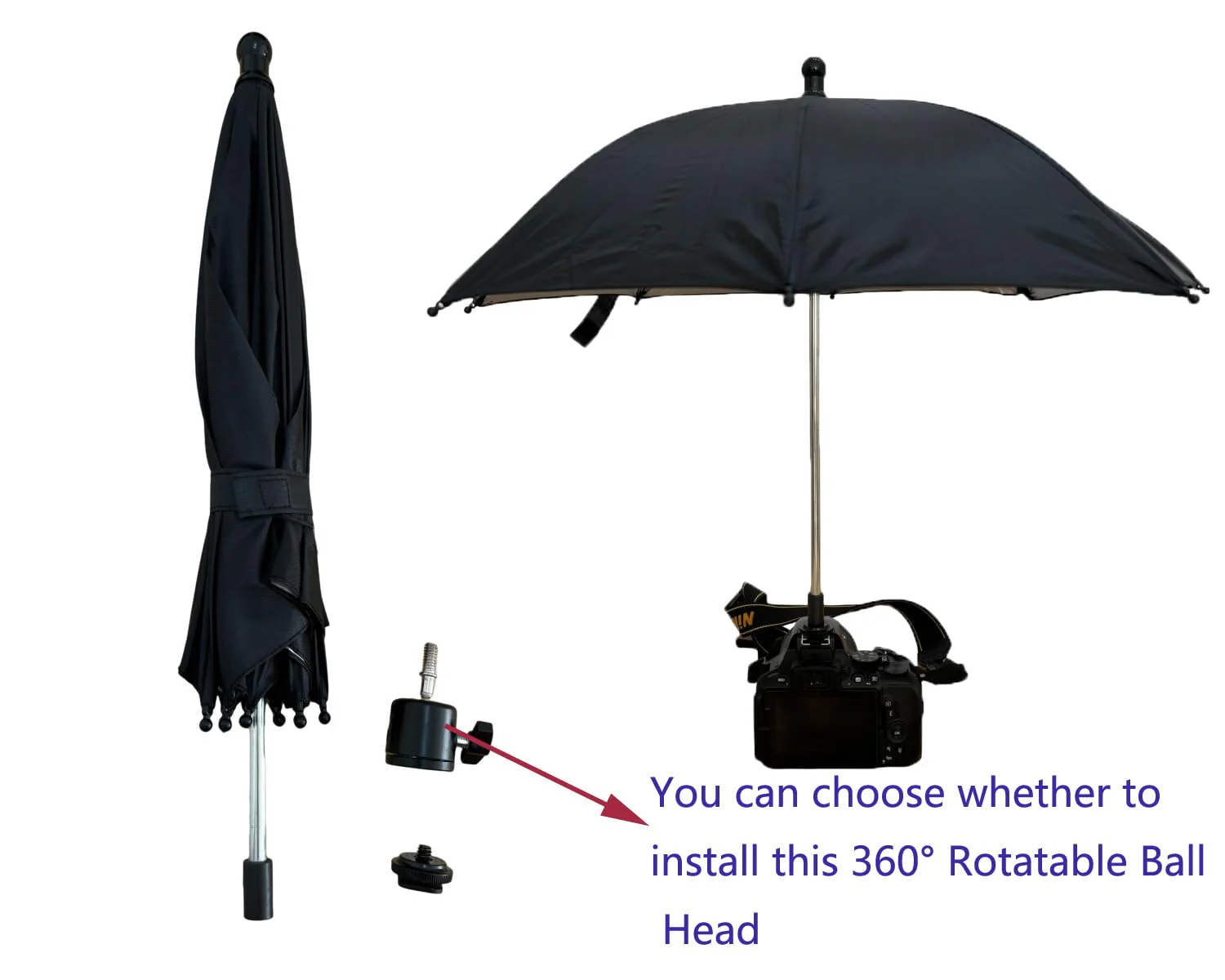 360° Swivel Camera Umbrella with Hot Shoe,Camera Sun Shade,Camera Rain Cover (Large-50cm) Large-50cm - Image 3
