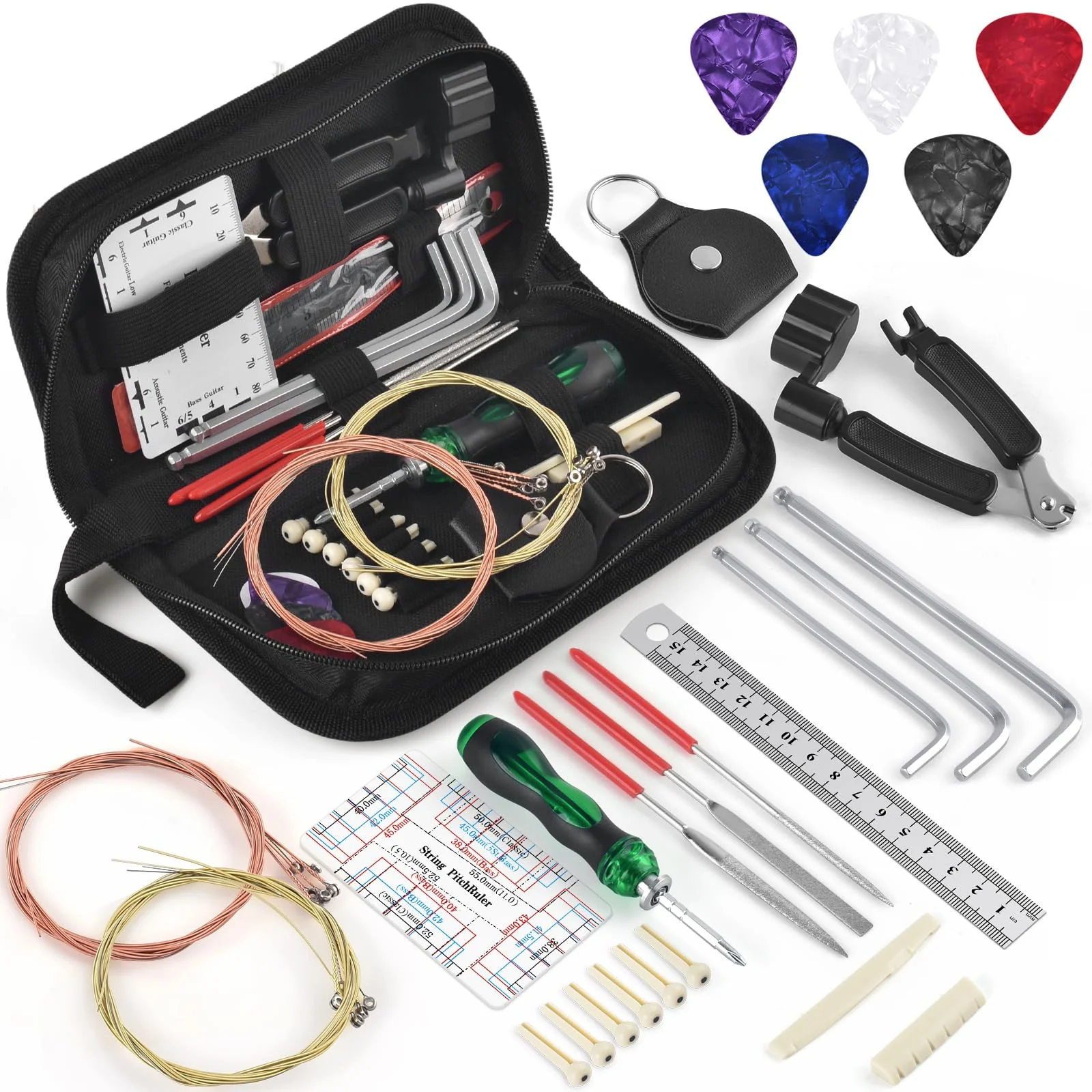 37Pcs Guitar Tools, Guitar Repaire Kit Care Tools with Carry Bag for Acoustic Electric Guitar Ukulele Bass Banjo, Gift for Music or String Instrument Enthusiast