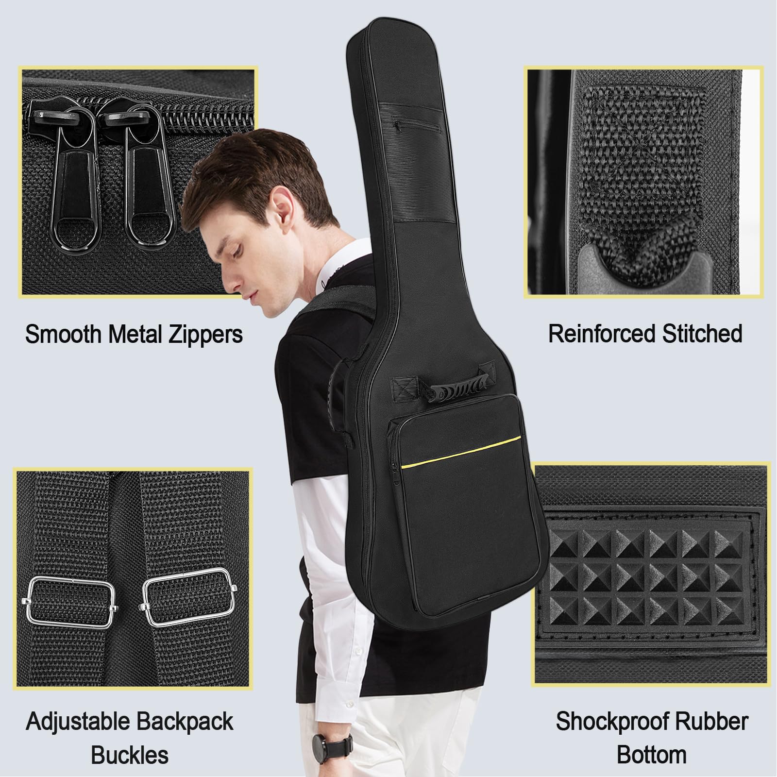 39 Inch Electric Guitar Bag Soft Guitar Case, 6 MM Thick Padded Electric Guitar Gig Bag Waterproof Guitar Backpack with Pockets, Black - Image 2